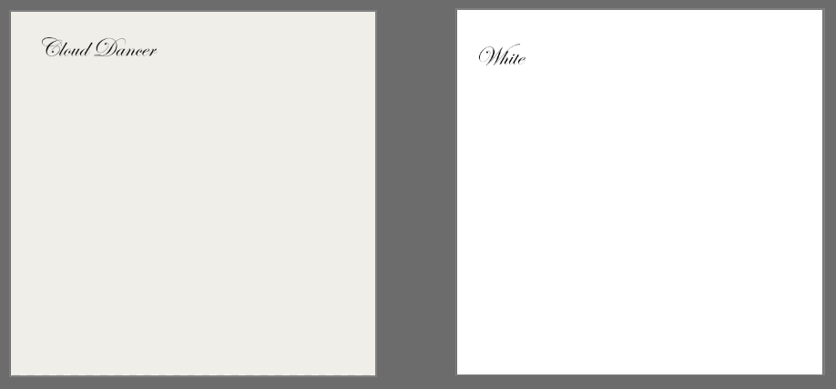 Cloud Dancer as compared to pure white.