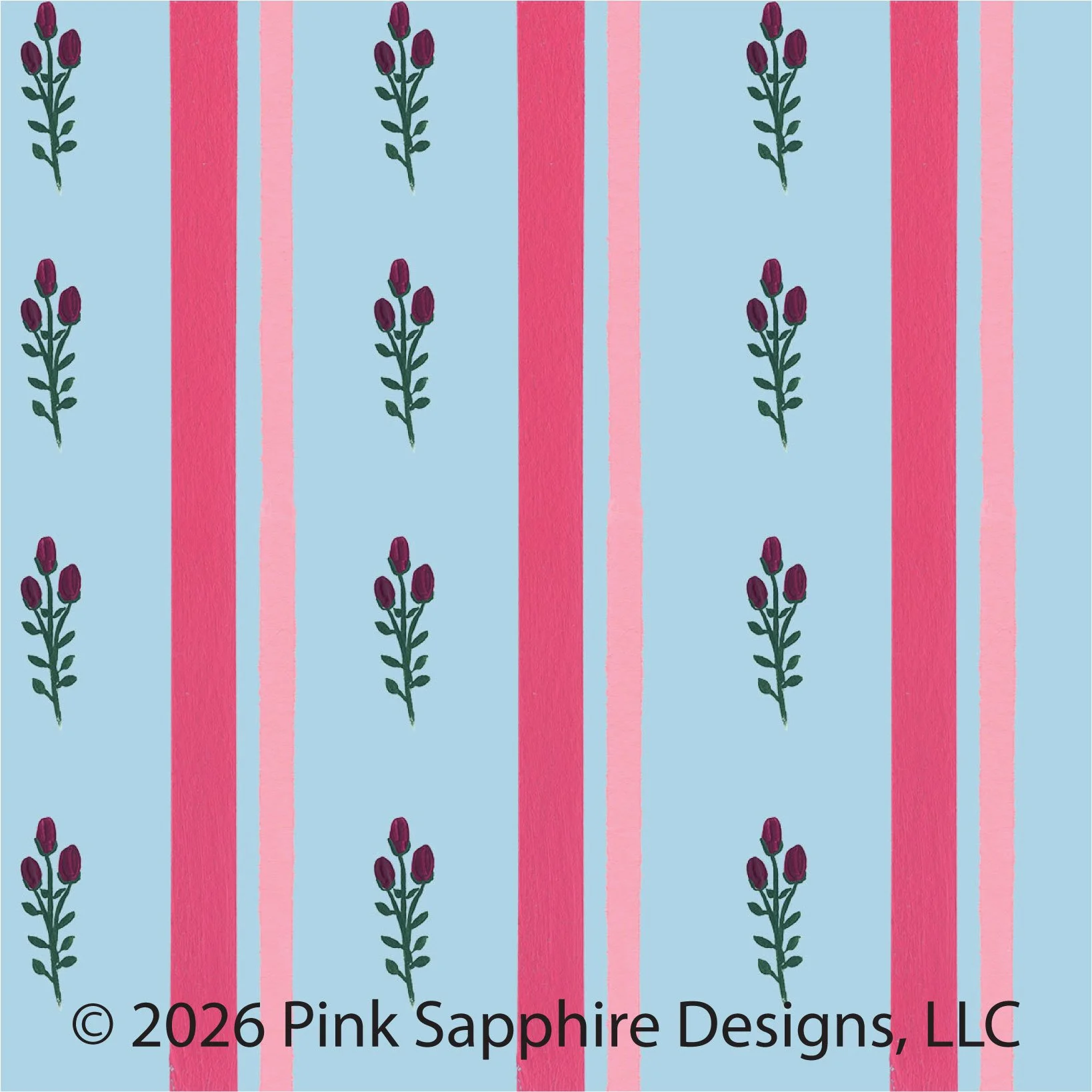 Rosebud Stripe - Light Dusty Blue