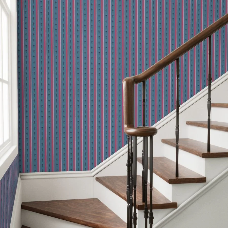 Wallpaper in Rosebud Stripe - Dark Dusty Blue.jpg