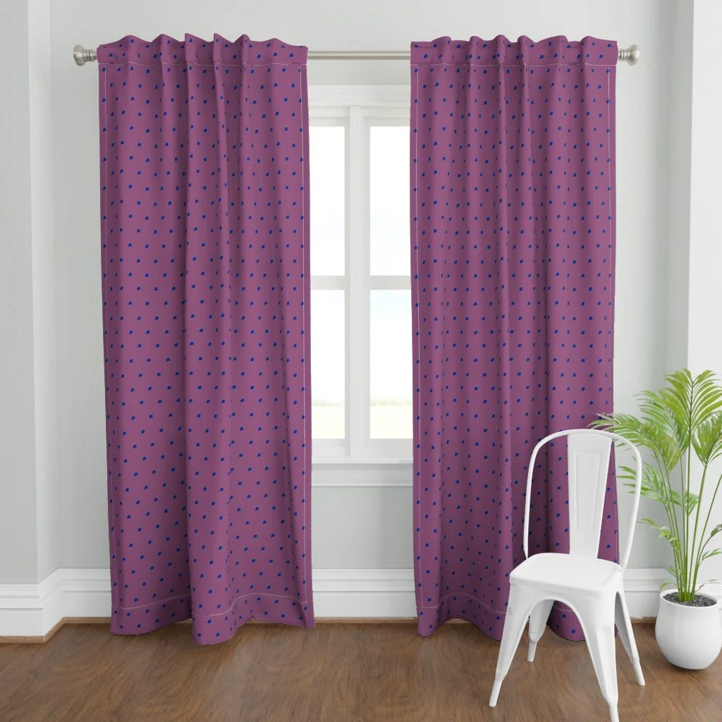 Curtain in Small Blue Floral Blender Pattern on Purple - Pollen Drift.jpg