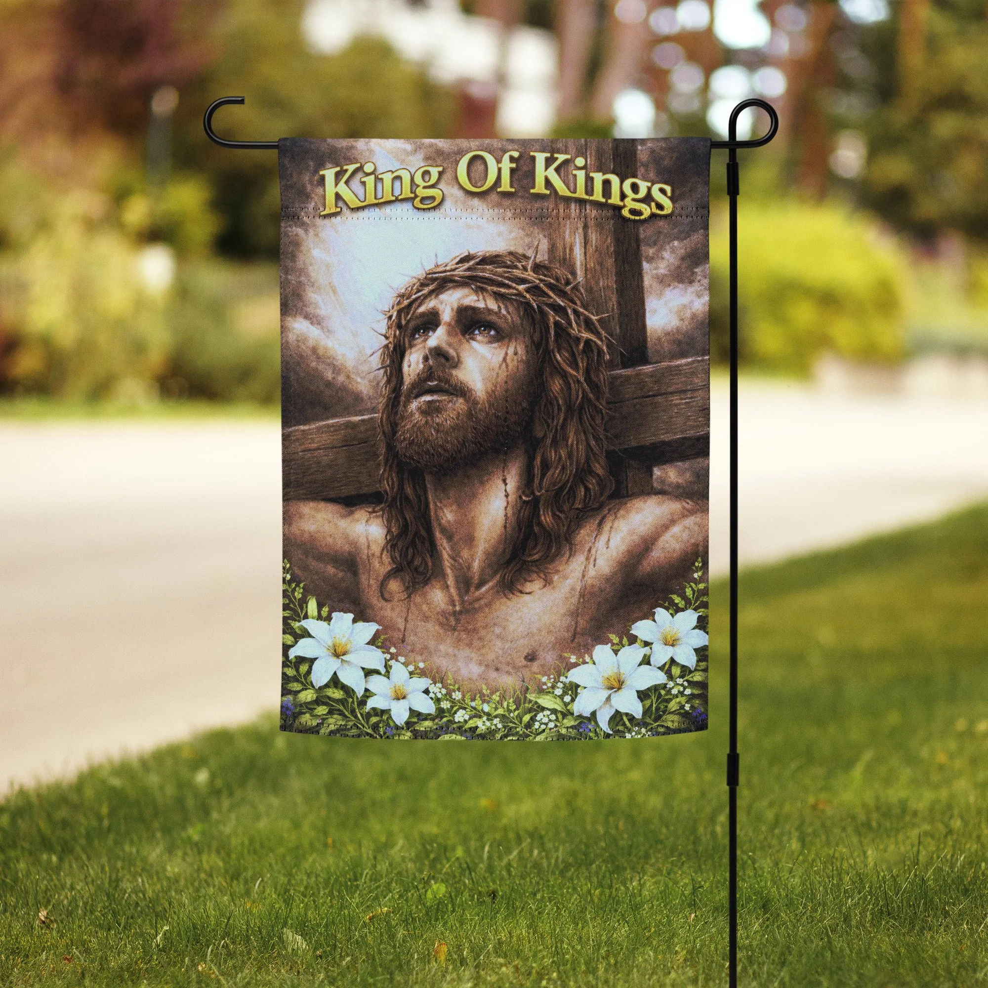 IT IS FINISHED w/ King of King text Garden Flag