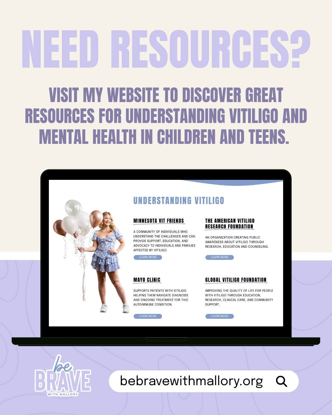 Education is one of the most powerful tools we have!

I want to help kids and their families feel supported, informed, and encouraged to learn or look for guidance whether they have questions about vitiligo or about mental health topics for children 