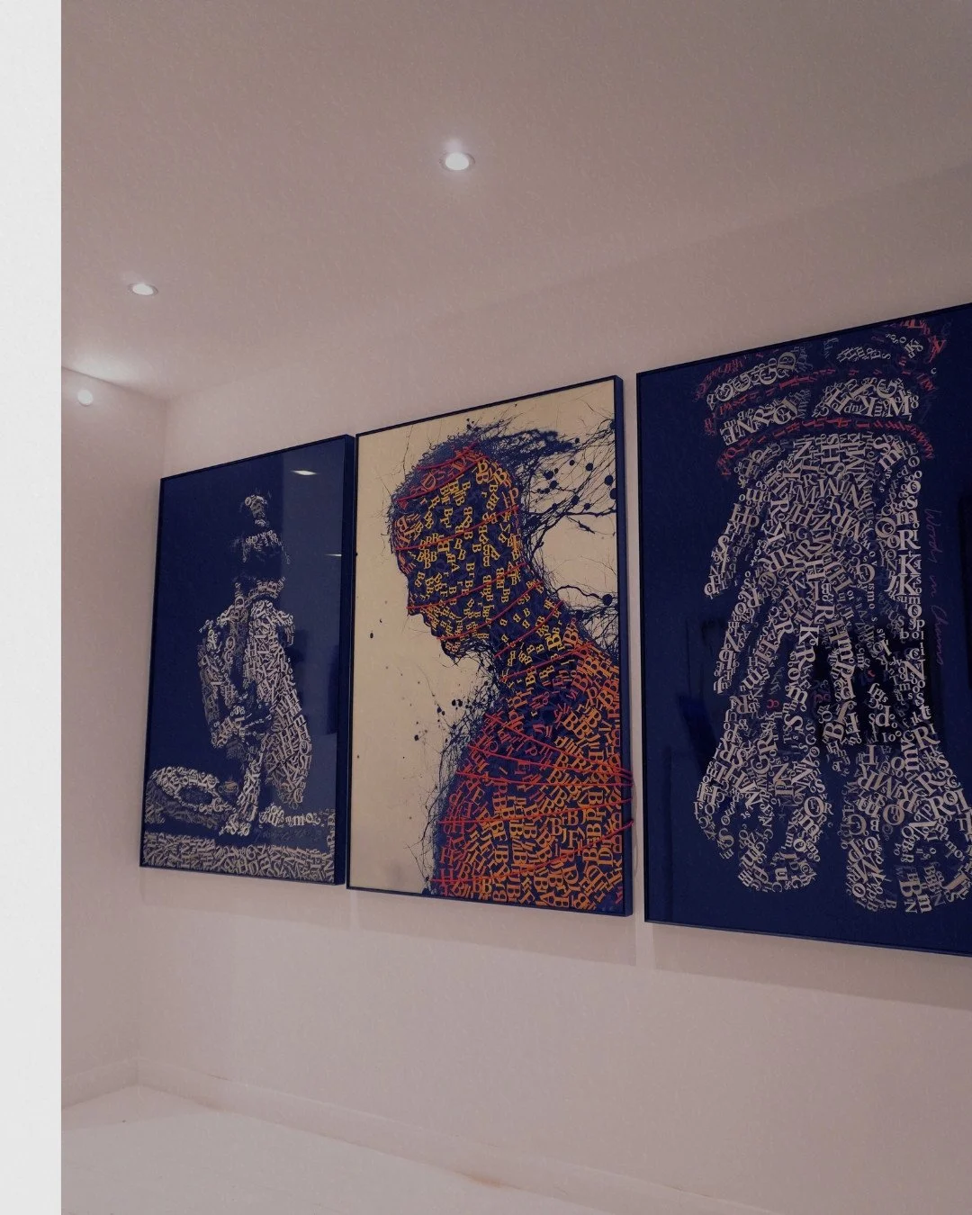 Christian Z (Chriz)
From the scent of ink in his father’s print shop to the walls of our London show.
His work transforms letters into images — words into matter, imagination into form.
Picture from when in view at Arrival Gallery,