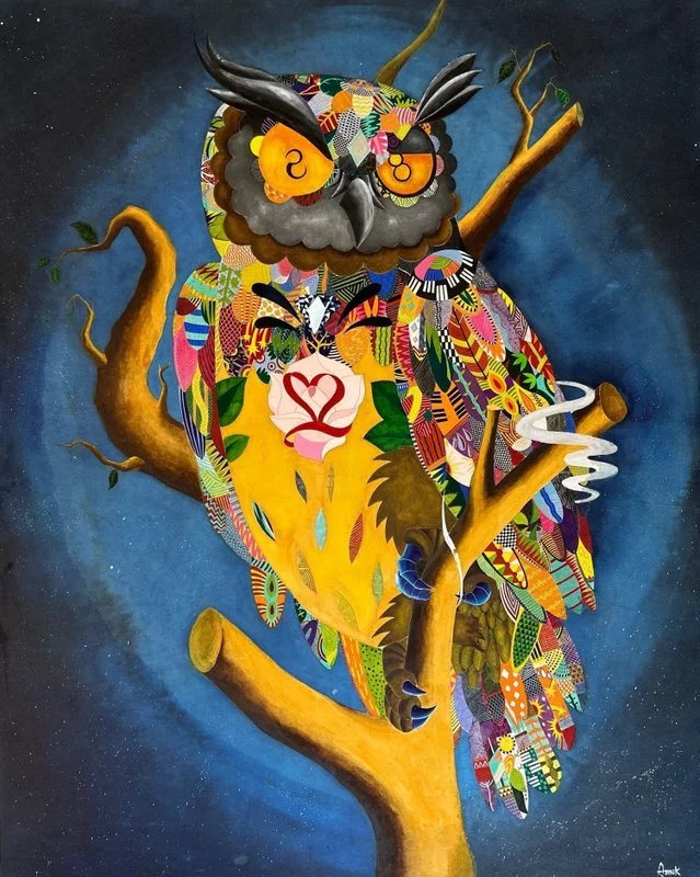 pattern owl_2020_painting on korea paper_162.3x130.0.jpg