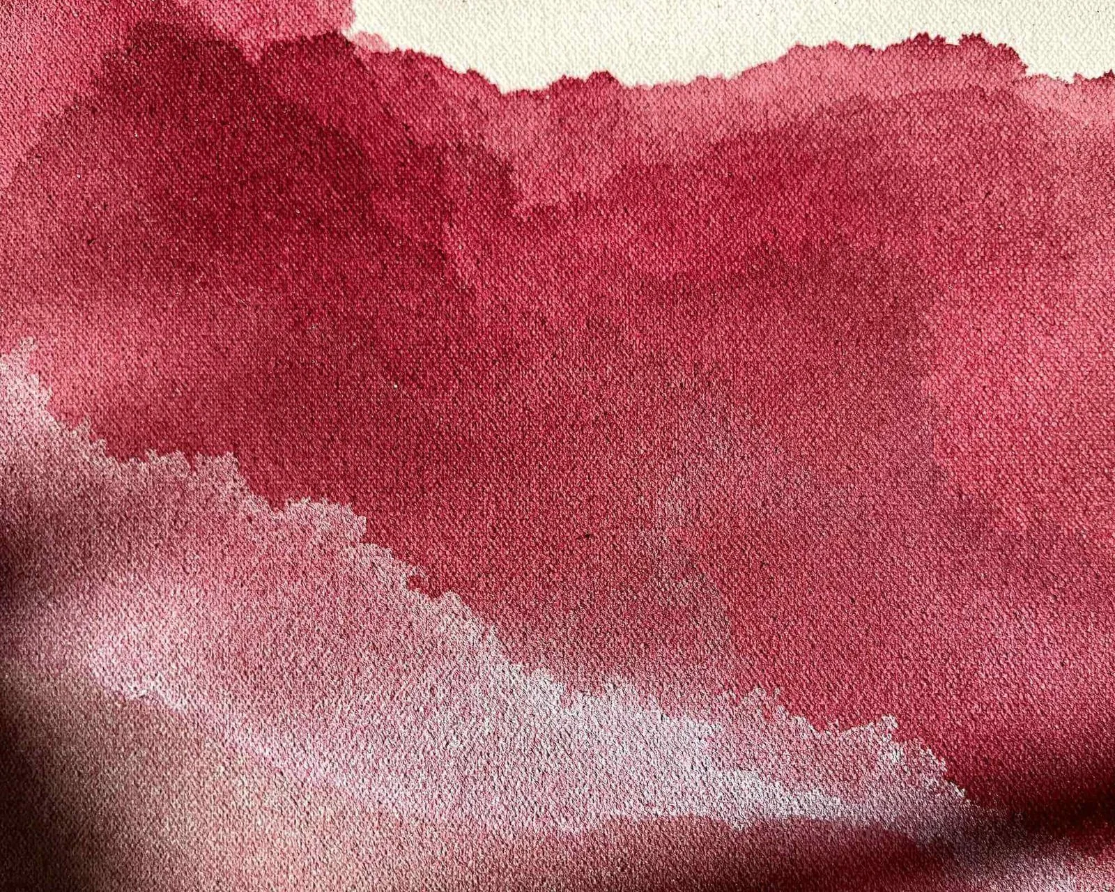 Close-up of Crimson Tide acrylic painting showing red and pink gradients and textured canvas detail.