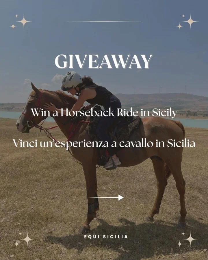 🎉 GIVEAWAY - Win a Horseback Ride in Sicily! 🐎✨
We are giving away 3 unforgettable spots with Equi Sicilia:
* Prize 1: 1h Countryside Ride for 2 people + Sicilian breakfast or aperitivo
* Prize 2: Coast &amp; Canter (4h coastal adventure) for 1 per