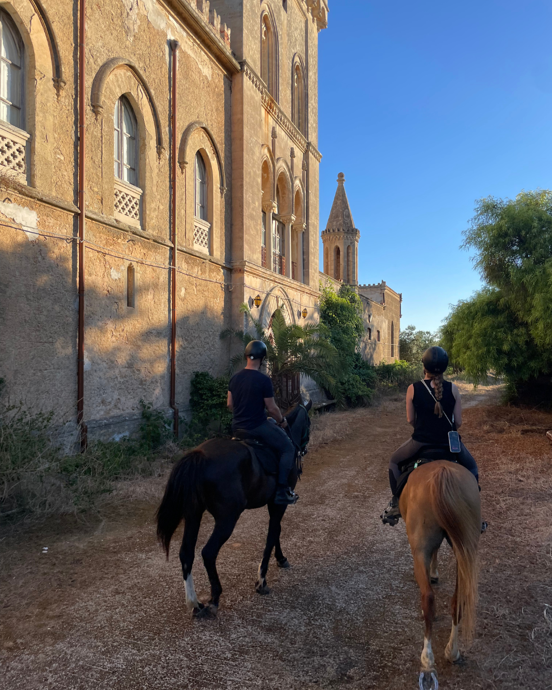 Due cavalieri davanti ad un castello.