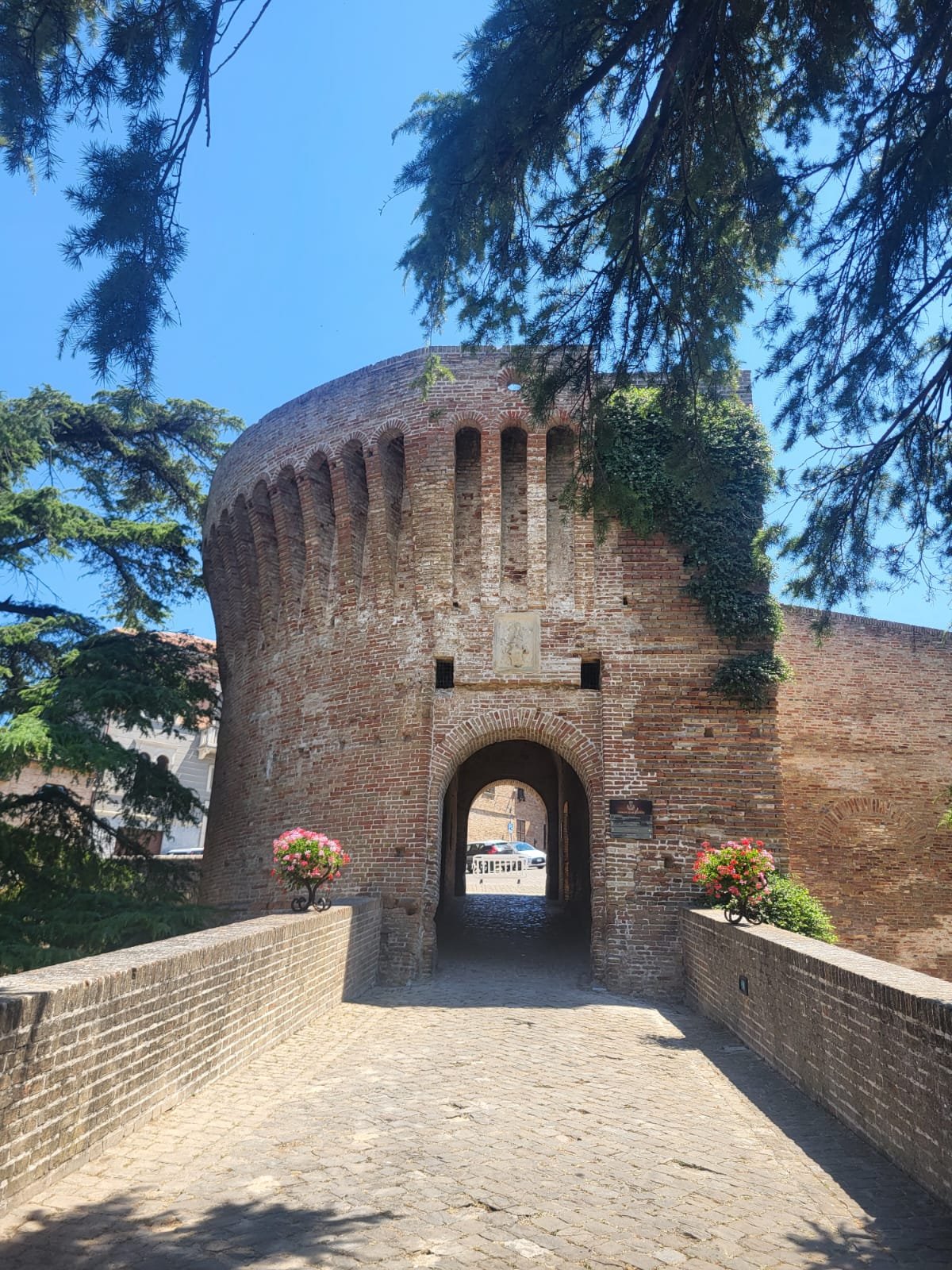 Historic entrance to a medieval town in Le Marche, Italy.