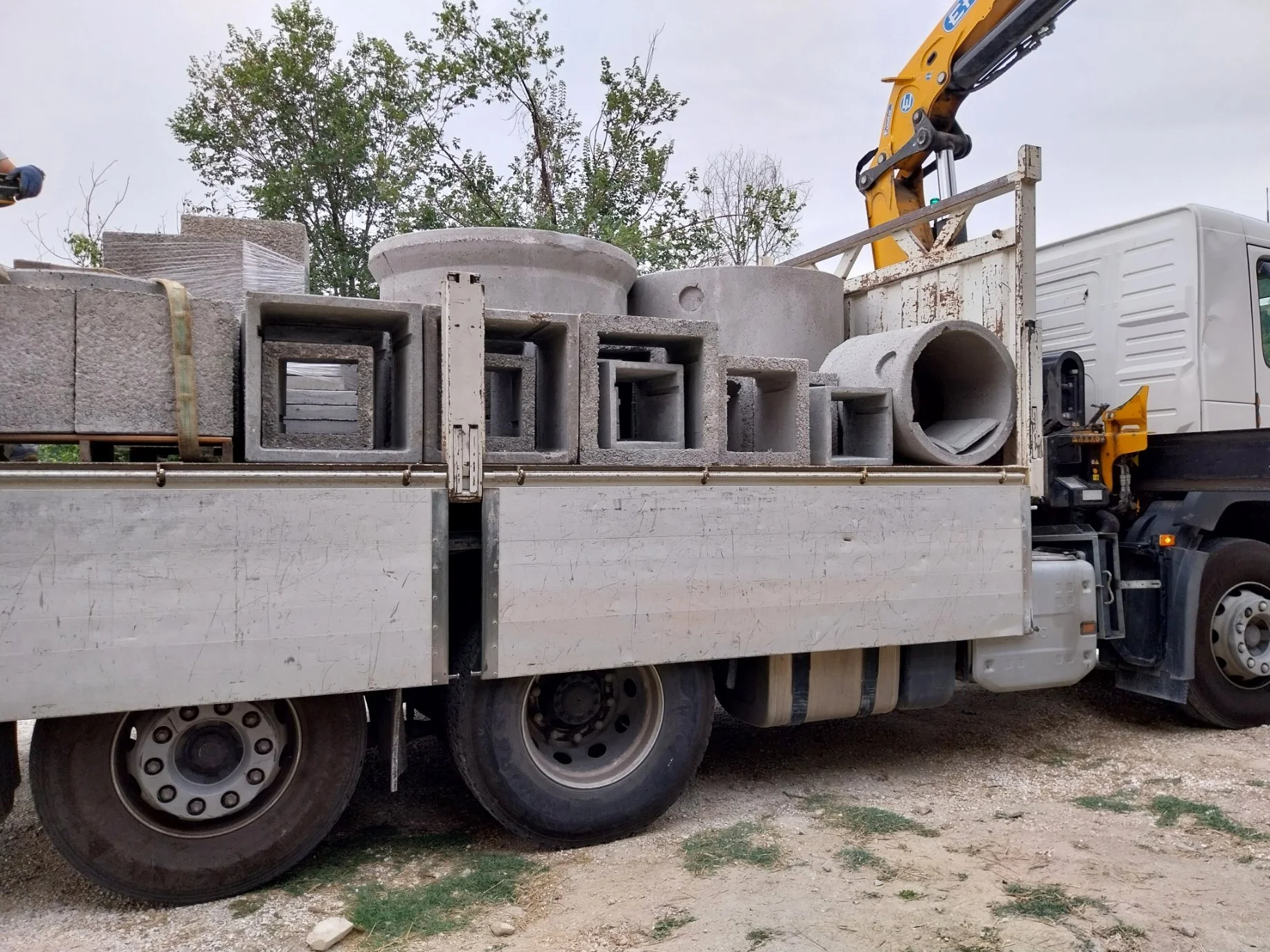 Construction materials delivered for a property renovation project in Le Marche, Italy.