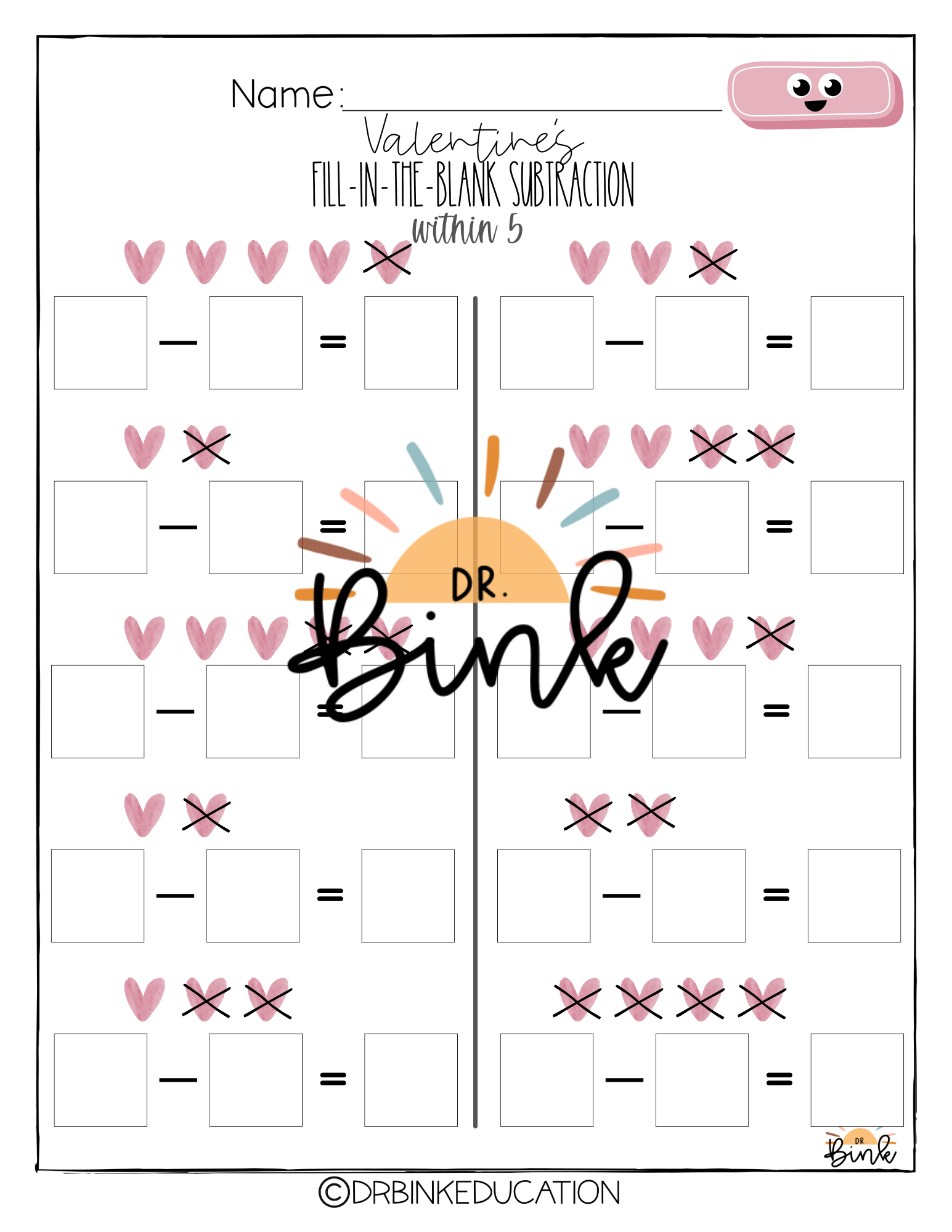 3 Blank Subtraction Worksheets | Missing Number Practice | No Prep