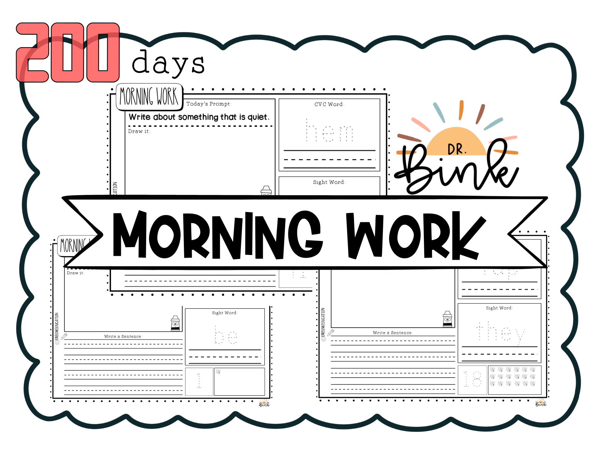 200 Morning Work Worksheets | Kindergarten Daily Spiral Review No Prep