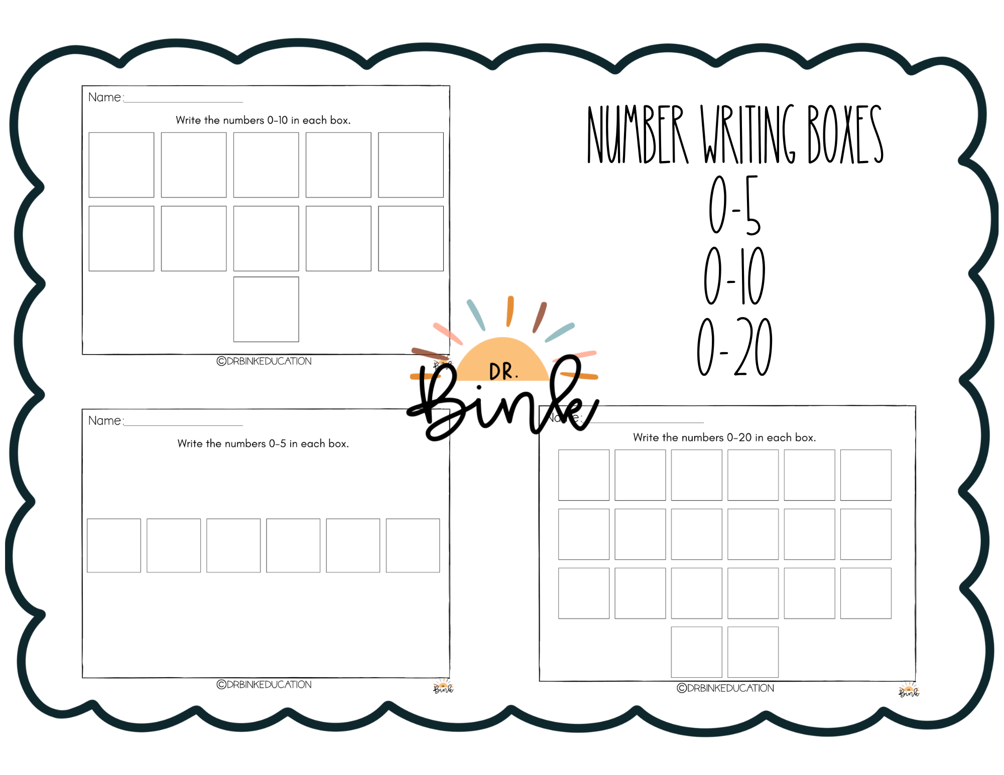 Number Writing Boxes Worksheet | Number Formation Practice | No Prep