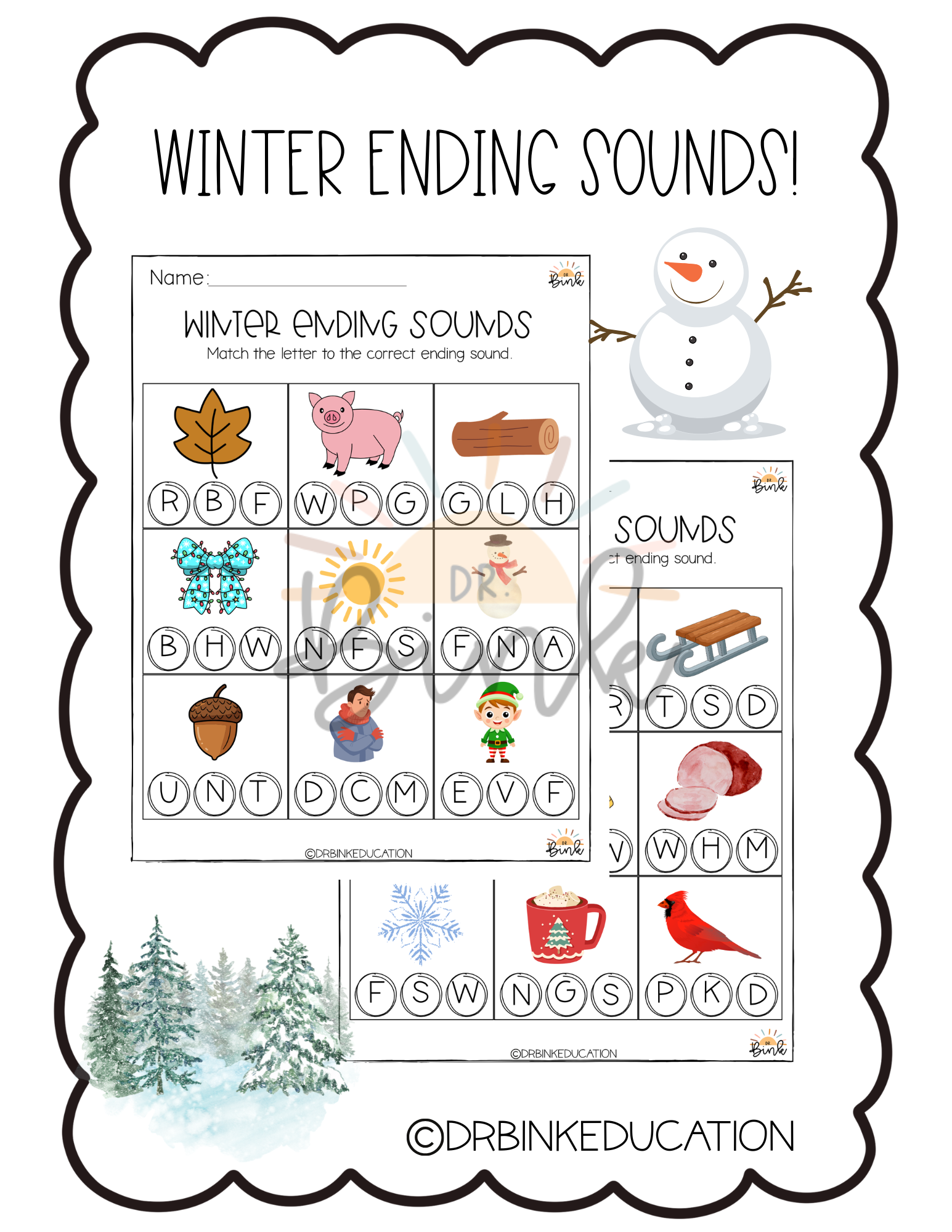 Winter Ending Sounds Worksheets | Phonics Practice | No Prep