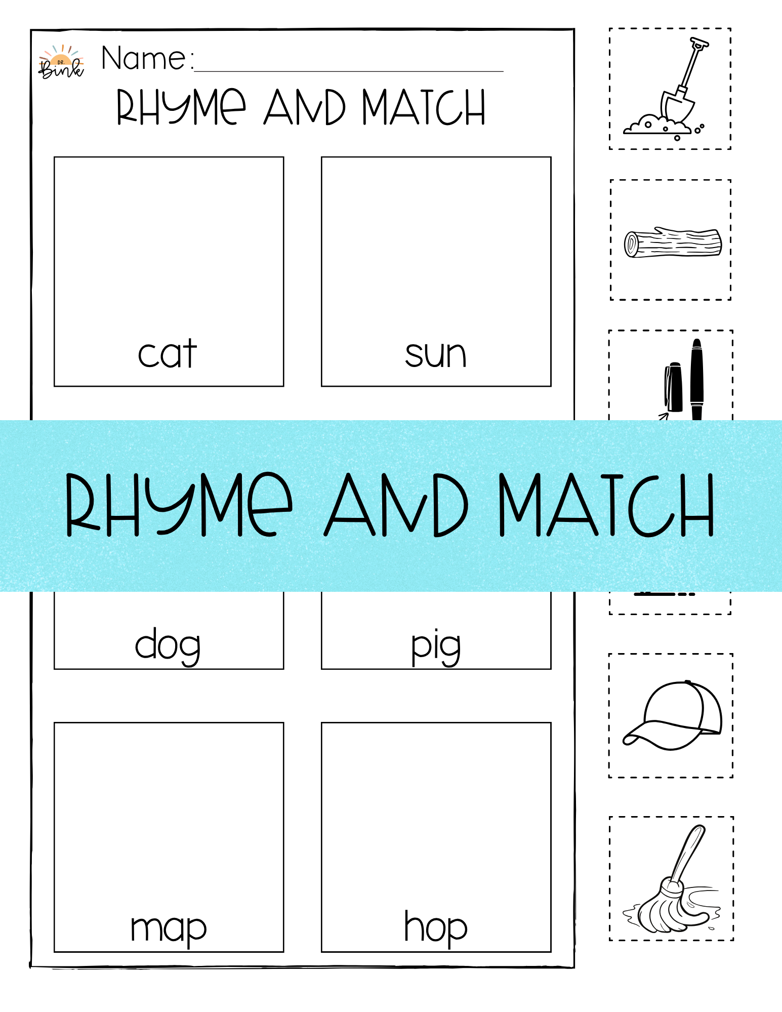 Rhyming Words Worksheets | Rhyme & Match Cut and Paste | Kindergarten