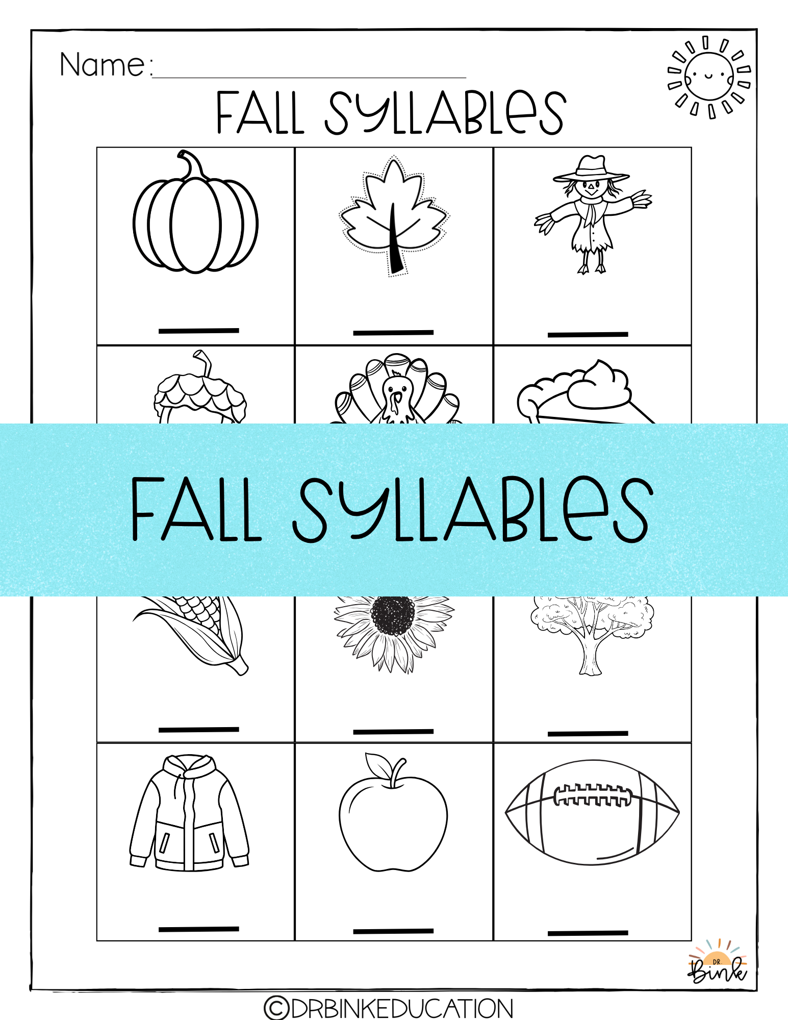 Fall Syllable Counting Worksheets | Autumn Syllables | Kindergarten & 1st Grade