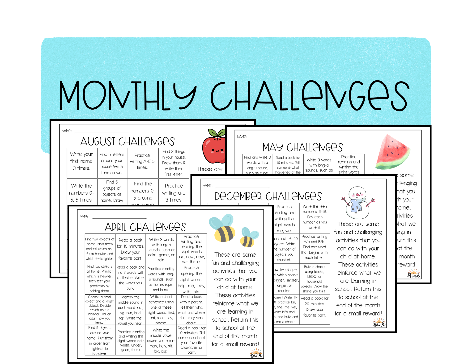 Kindergarten Homework: Full-Year Monthly Practice Activities