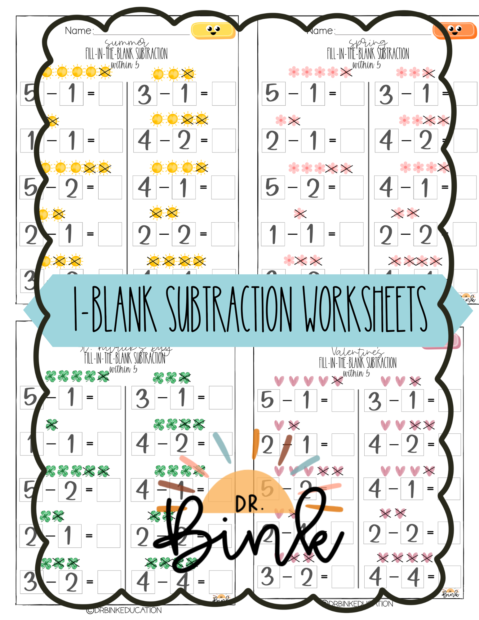 Fill in the Blank Subtraction Worksheet Bundle | No Prep Math
