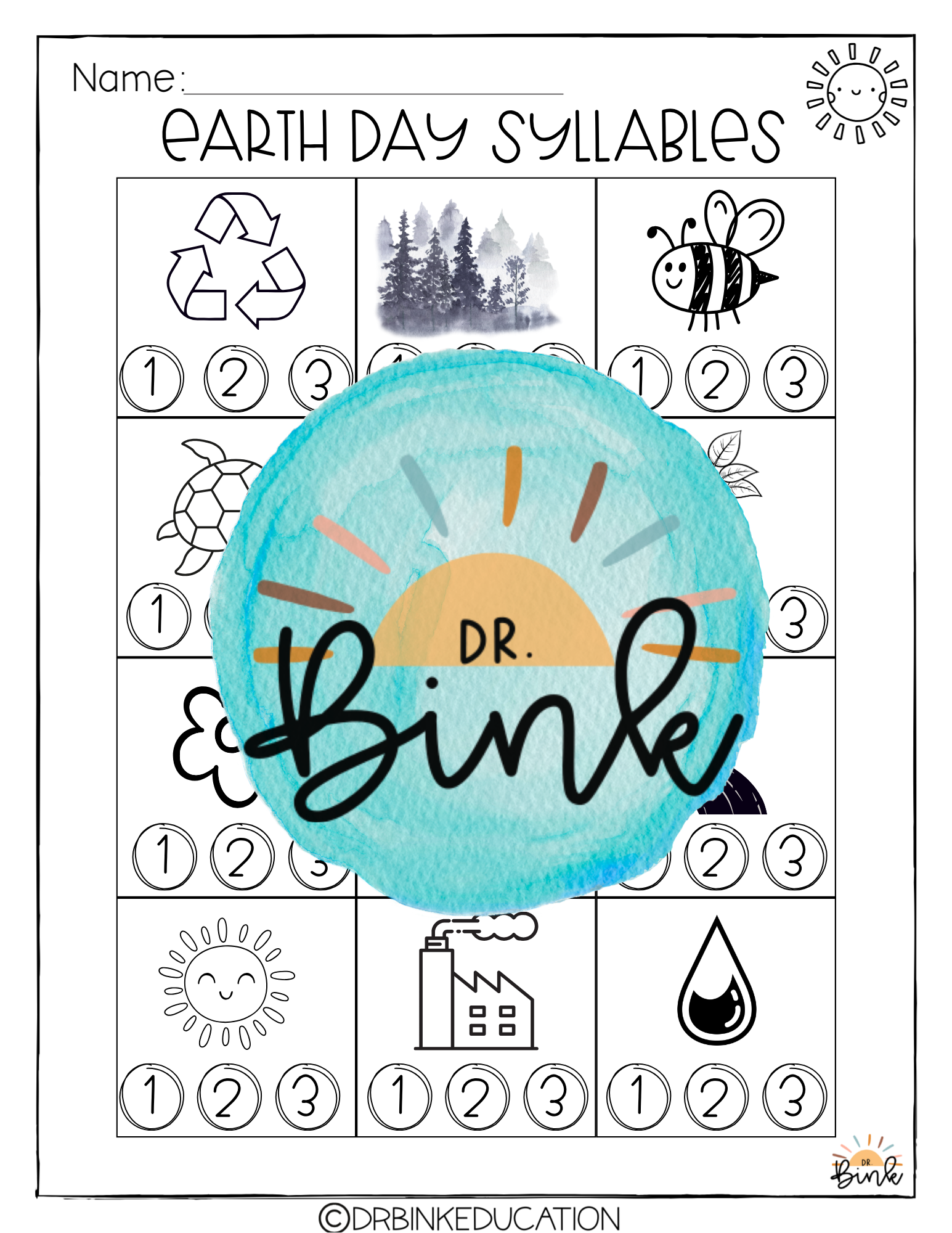 Earth Day Syllables Worksheet | Phonics Activity | No Prep