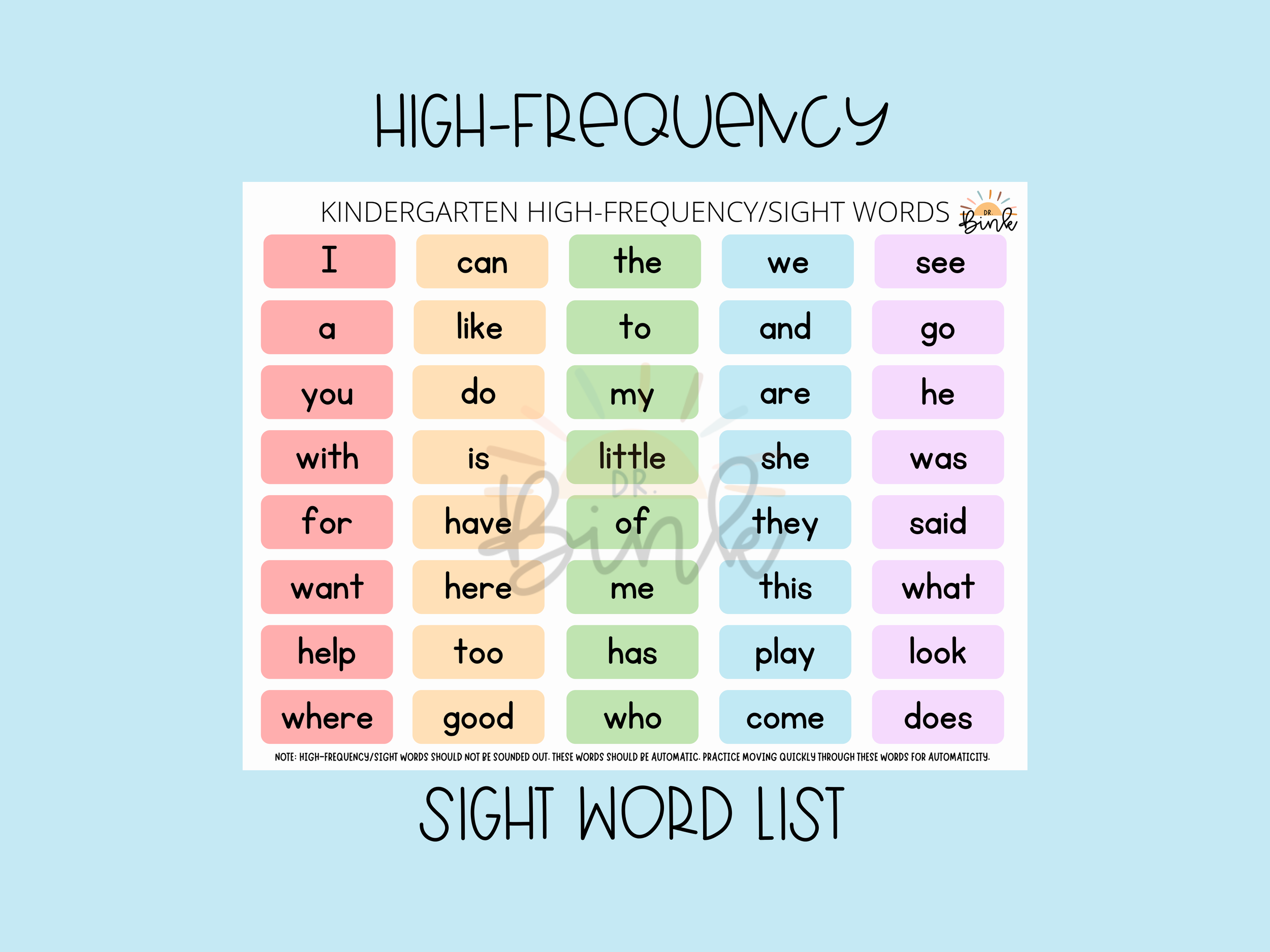 High Frequency/Sight Word List