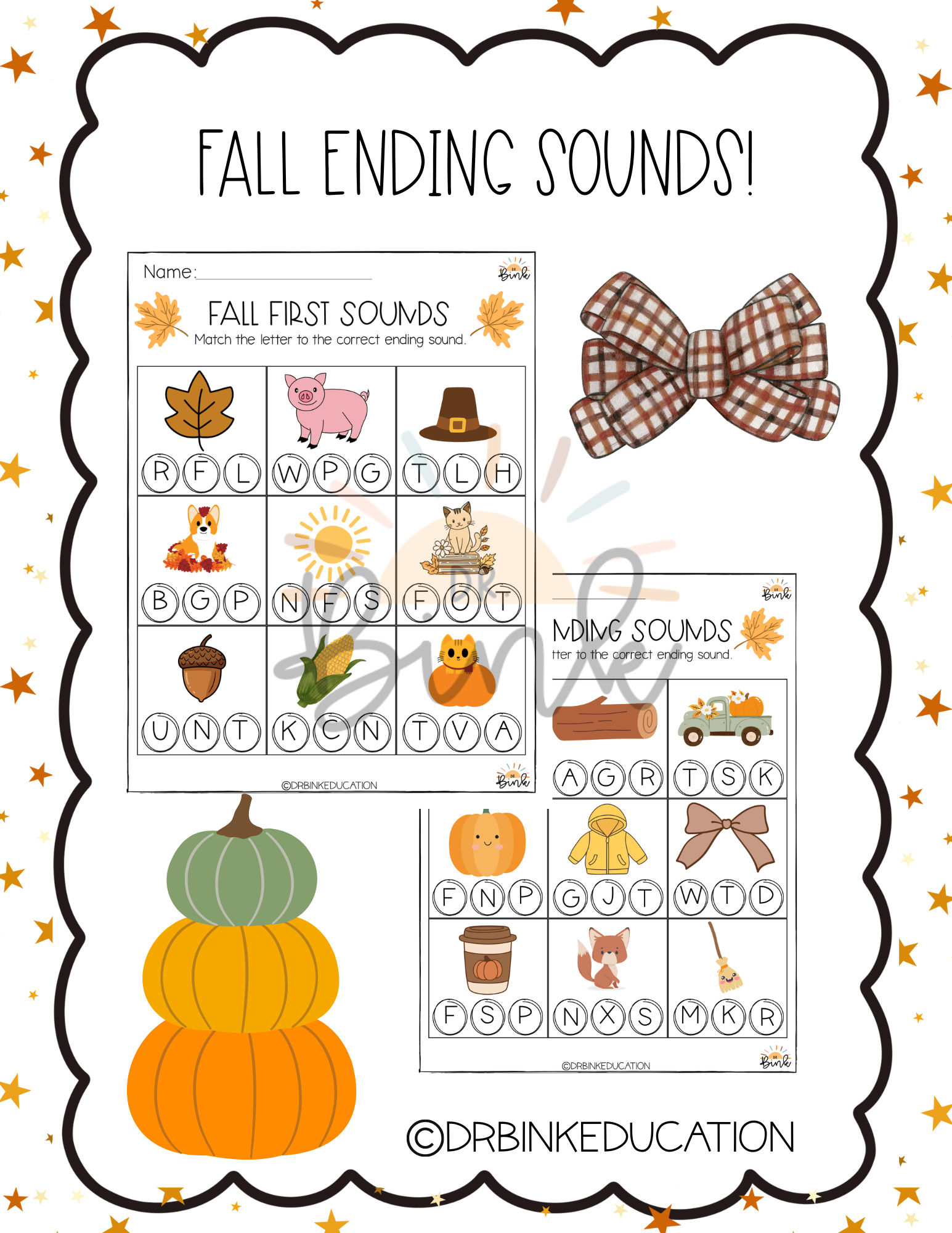 Fall Ending Sounds Worksheets | Phonics Practice | No Prep