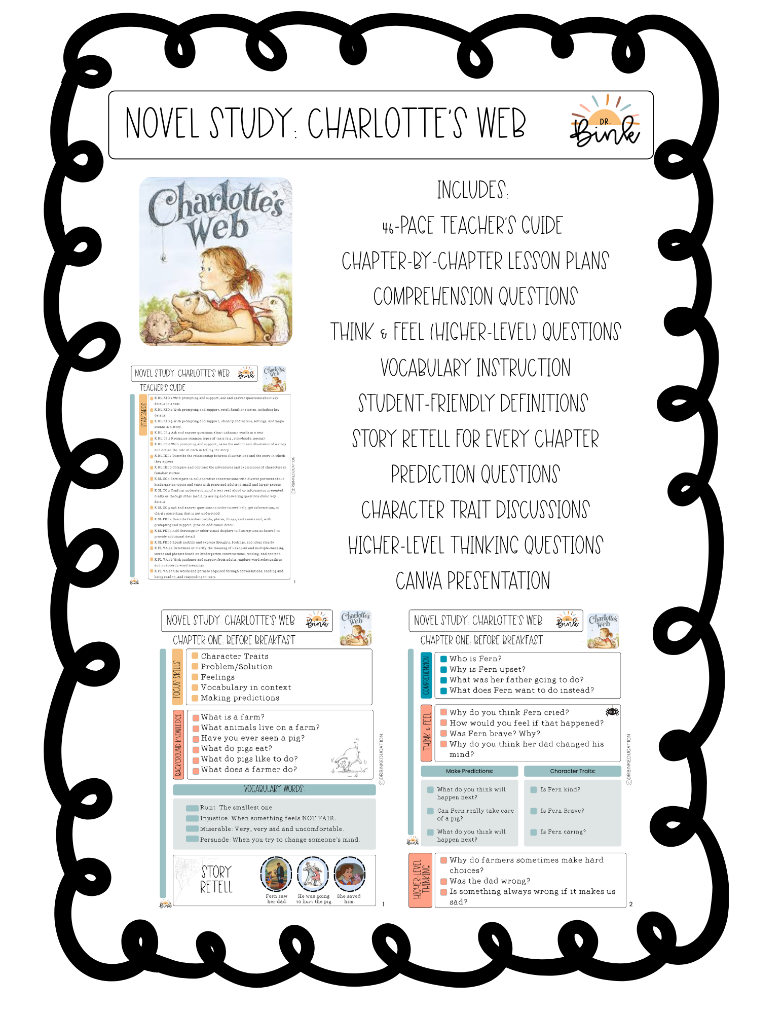 Charlotte’s Web Novel Study + Daily Lesson Guide + Slides (Chapters 1-5)