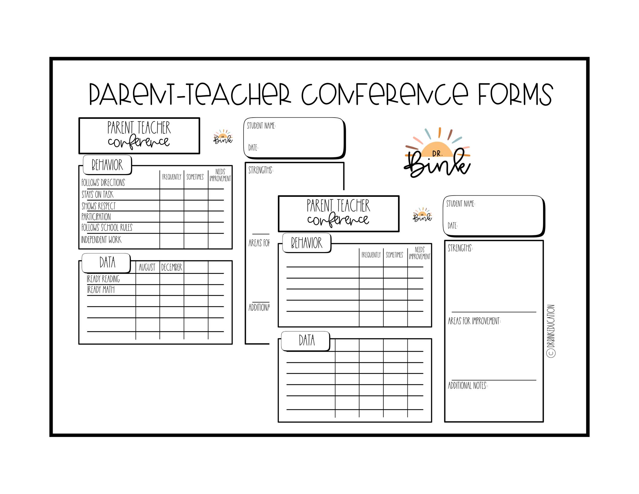 Parent Teacher Conference Form | Editable Template | No Prep