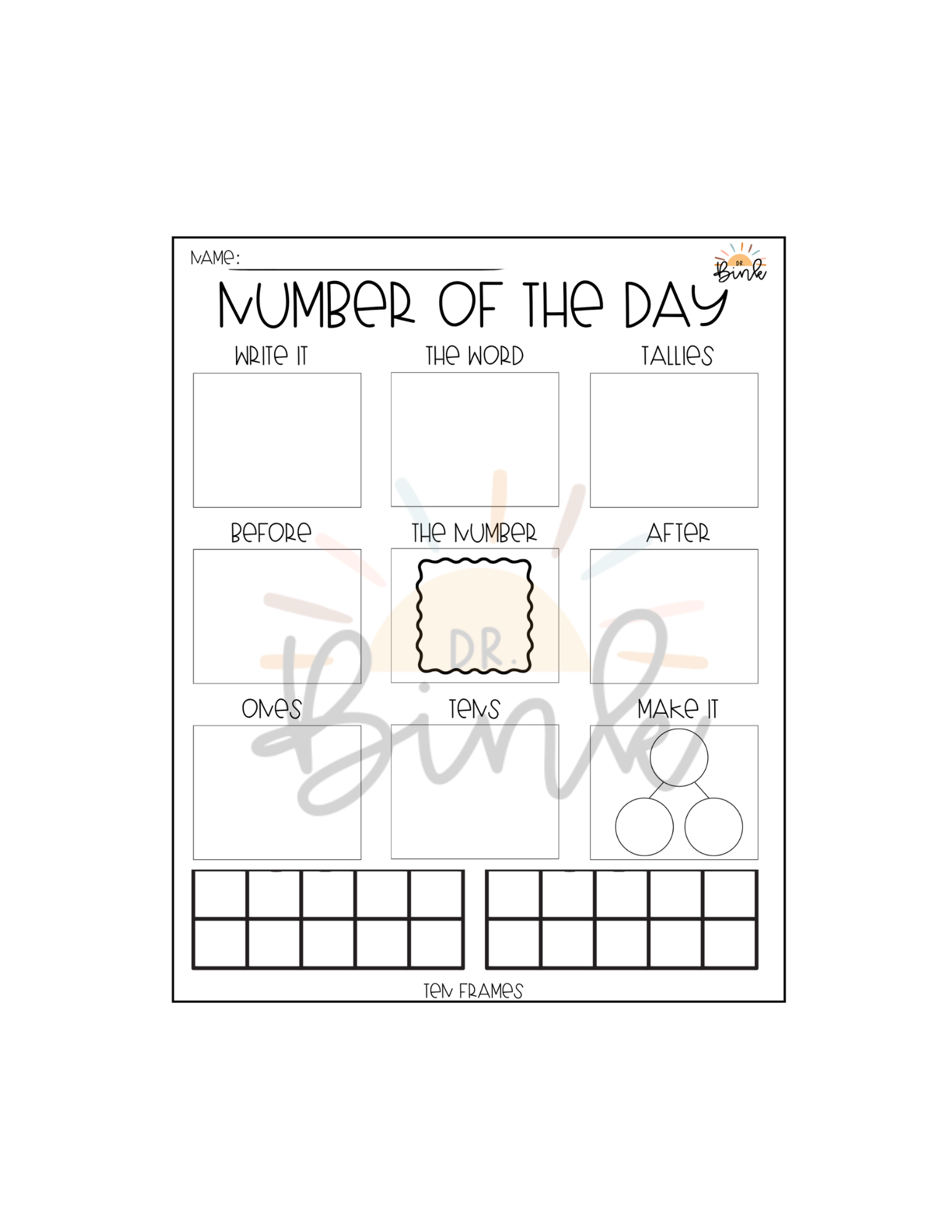 Number of the Day Worksheets | Number Sense, Ten Frames, Number Bonds & Pla
