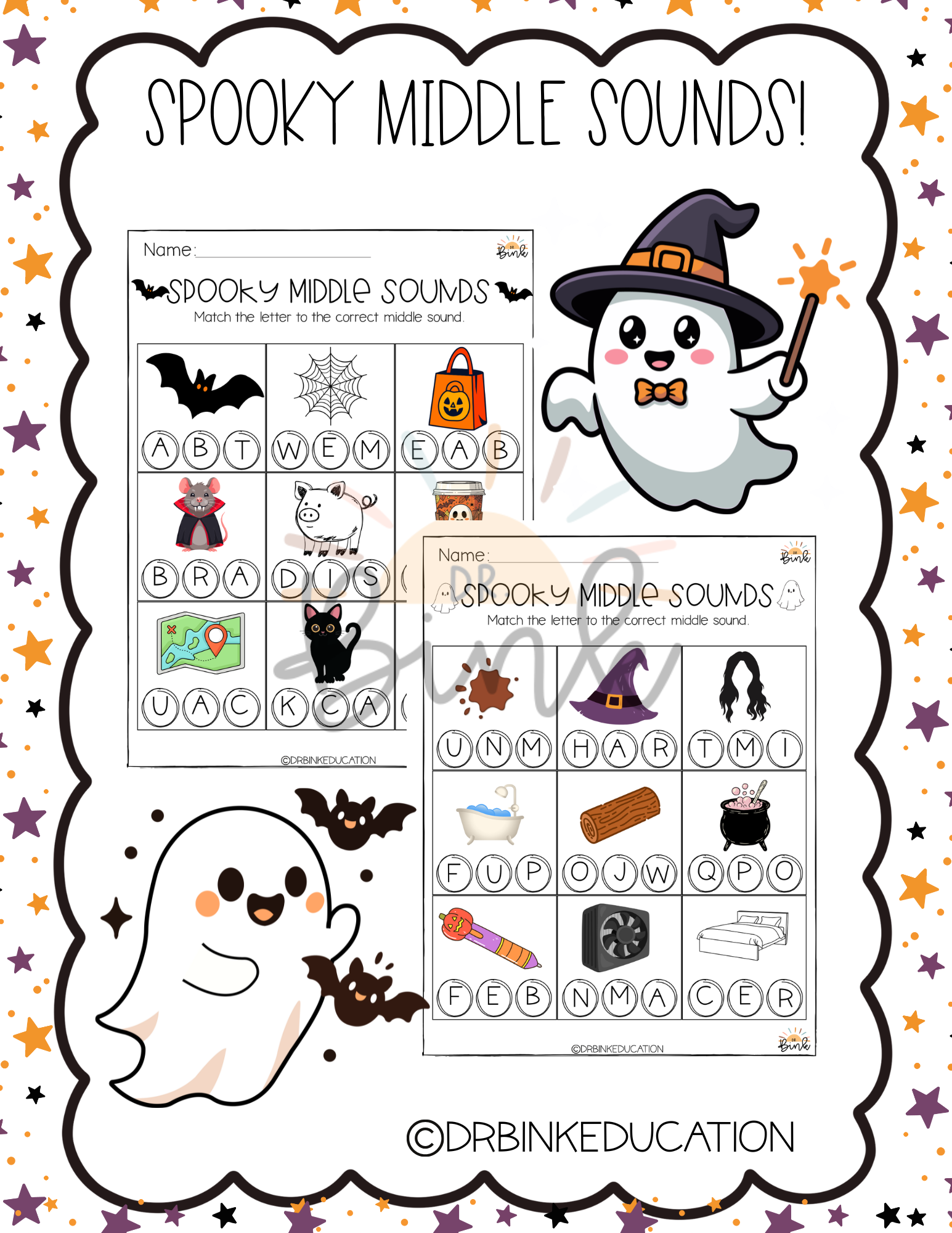 Halloween/Spooky Middle Sounds Worksheet