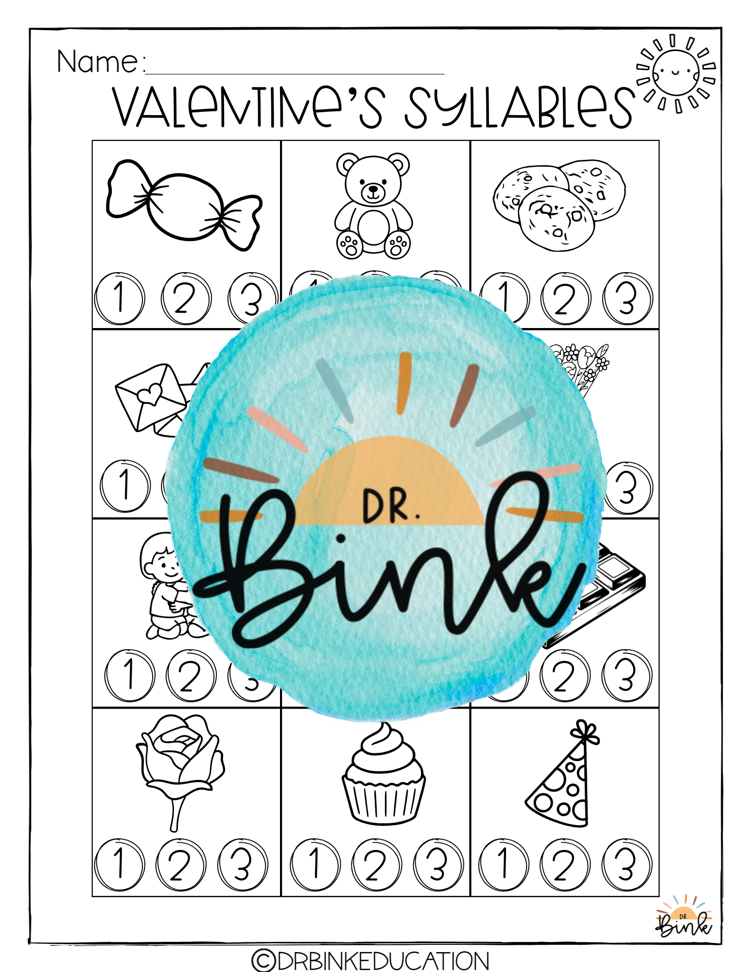 Valentine’s Day Syllables Worksheet | Phonics Activity | No Prep