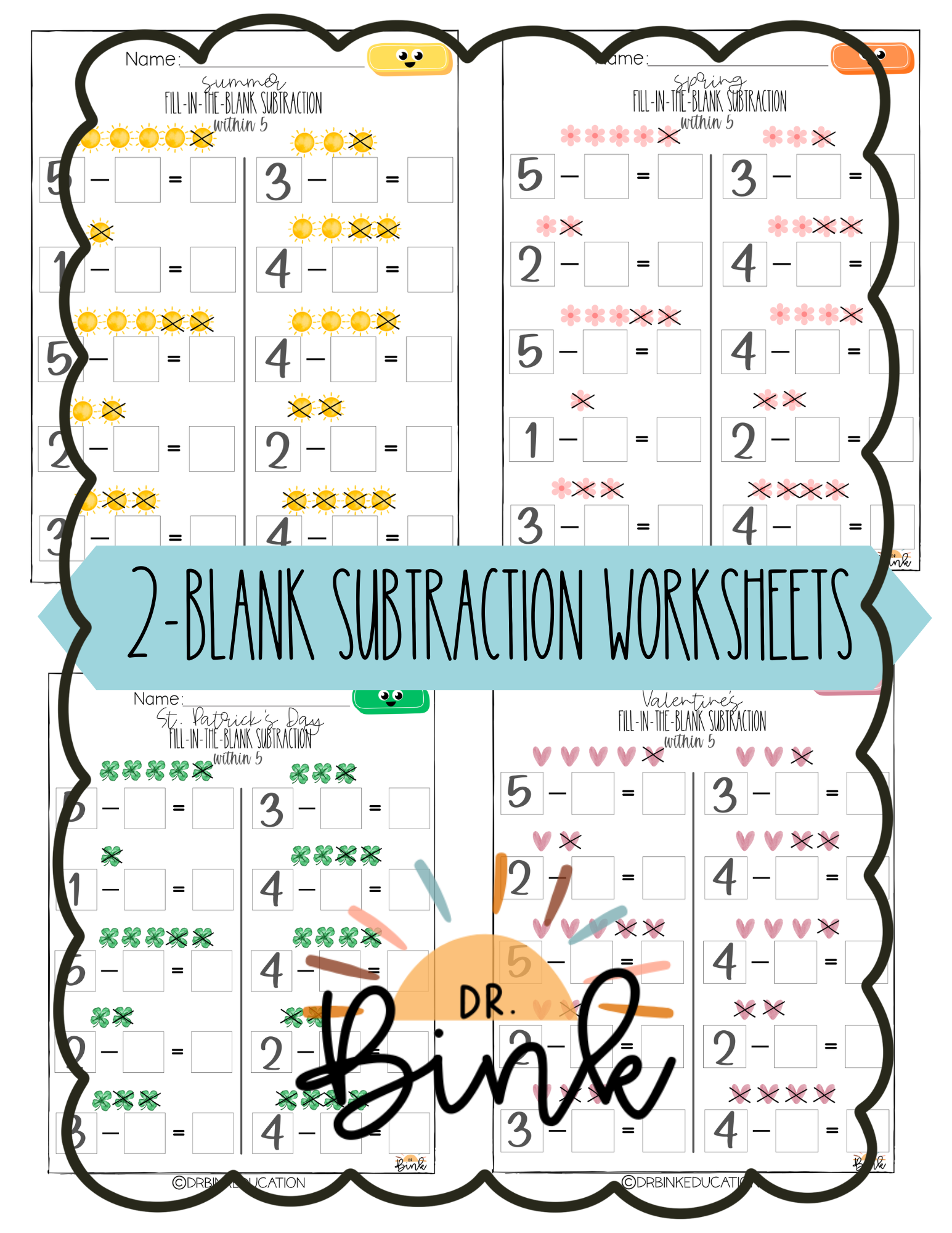 2-Blank Subtraction Worksheets