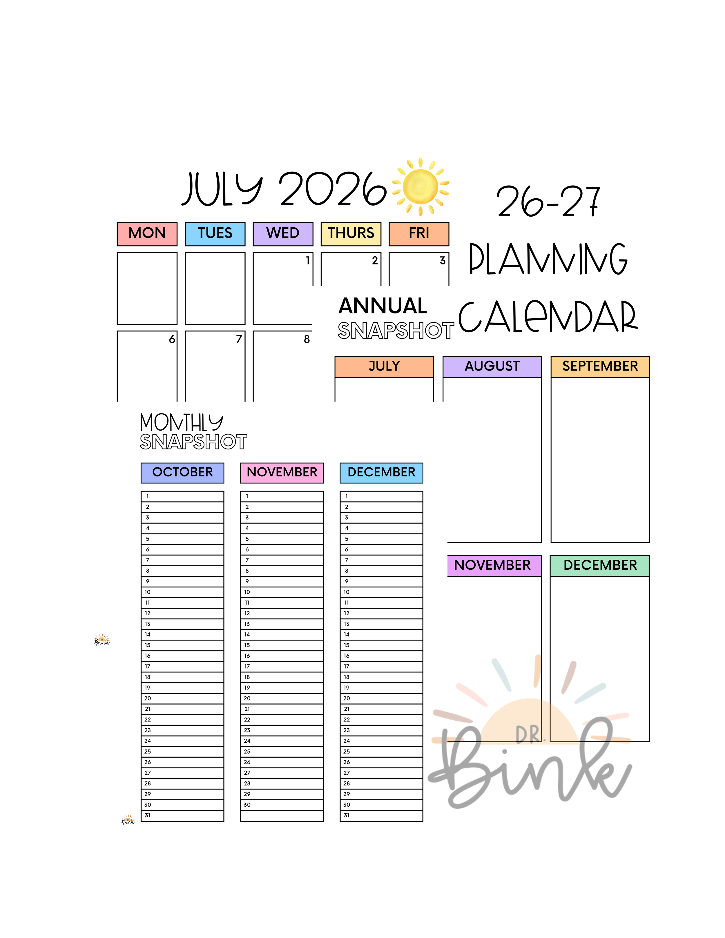 2026–2027 Teacher Planning Calendar | Monthly School Planner & Snapshot