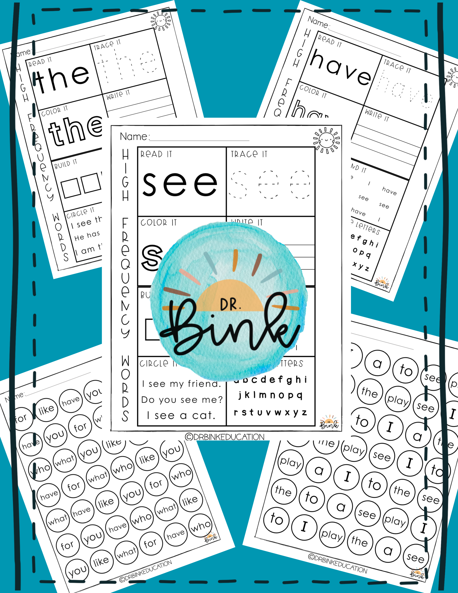 High Frequency Word Worksheets | 95%-Aligned Phonics Lessons 1–8 | No Prep