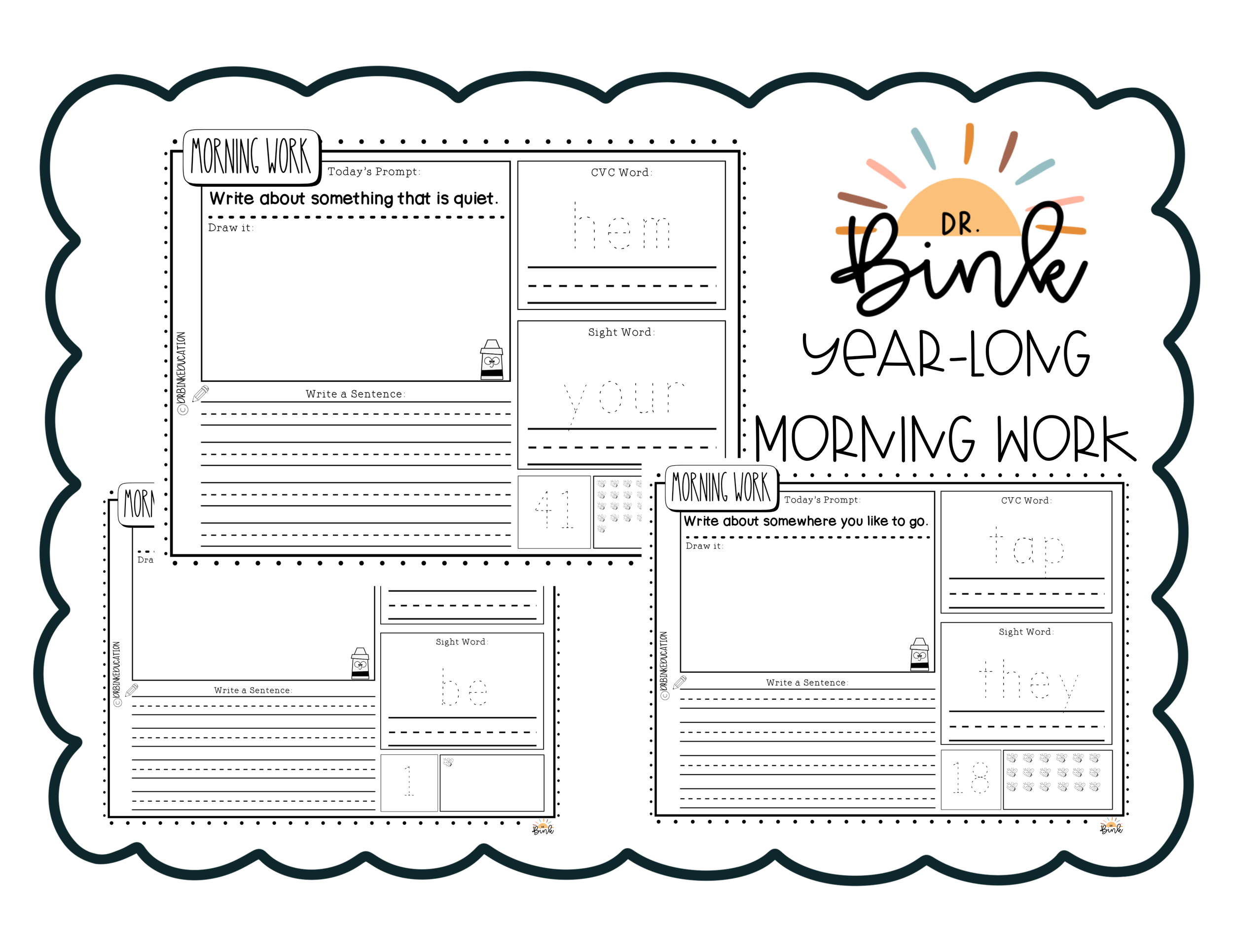 200 Morning Work Worksheets | Kindergarten Daily Spiral Review No Prep