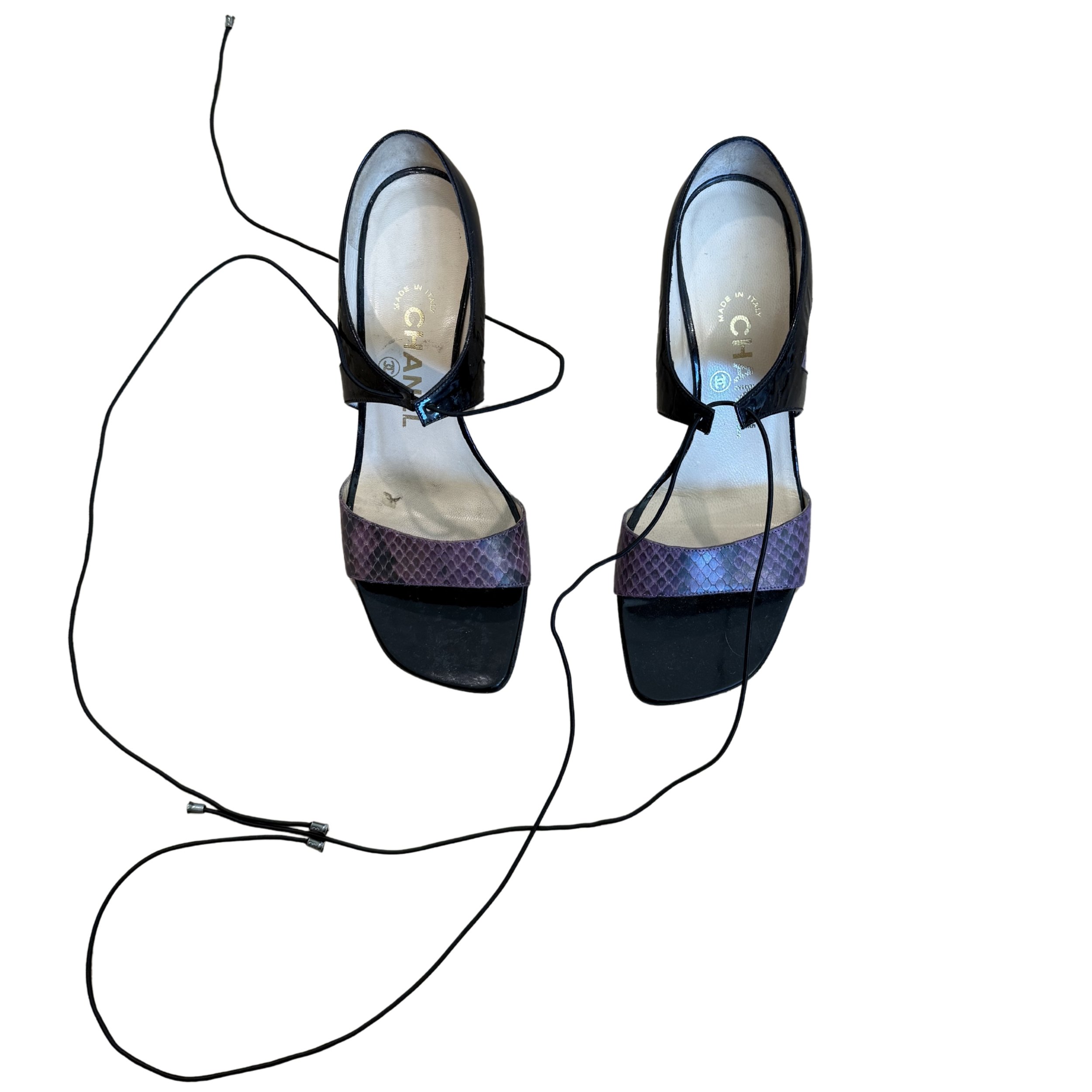 CHANEL Vintage Lace Up Snakeskin Heel