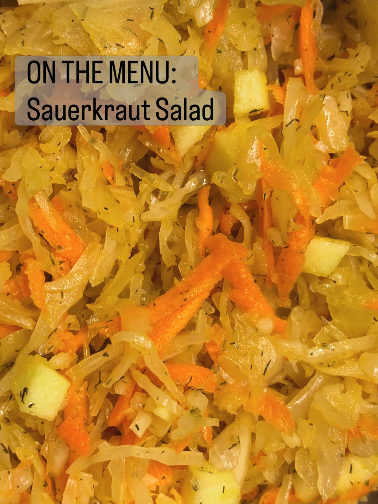 ON THE MENU:  Sauerkraut Salad

This recipe (see link below) came across my Pinterest a while back.  I gave it a try this week and LOVED it!! Adding chopped apple and grated carrot&mdash;genius!  I served it with roasted potatoes and yes&hellip;not s
