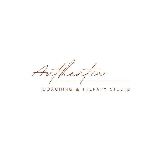 Logo for Authentic Coaching & Therapy Studio with the word 'Authentic' in cursive and 'Coaching & Therapy Studio' in uppercase underneath.