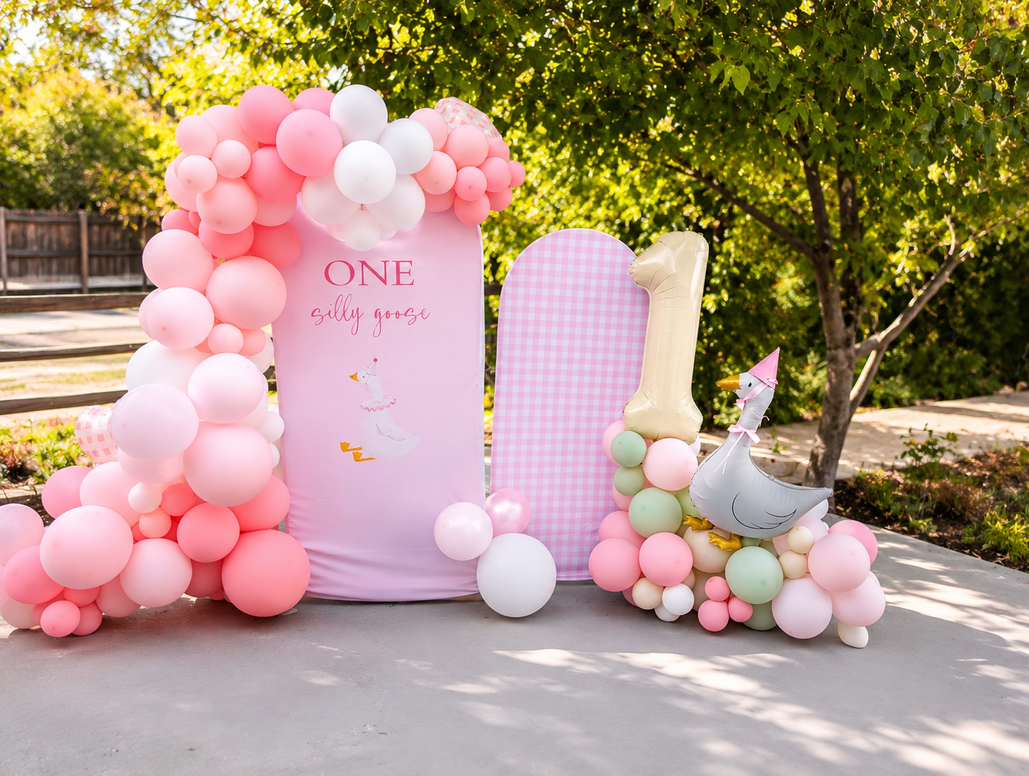 one silly goose theme balloons backdrop $150