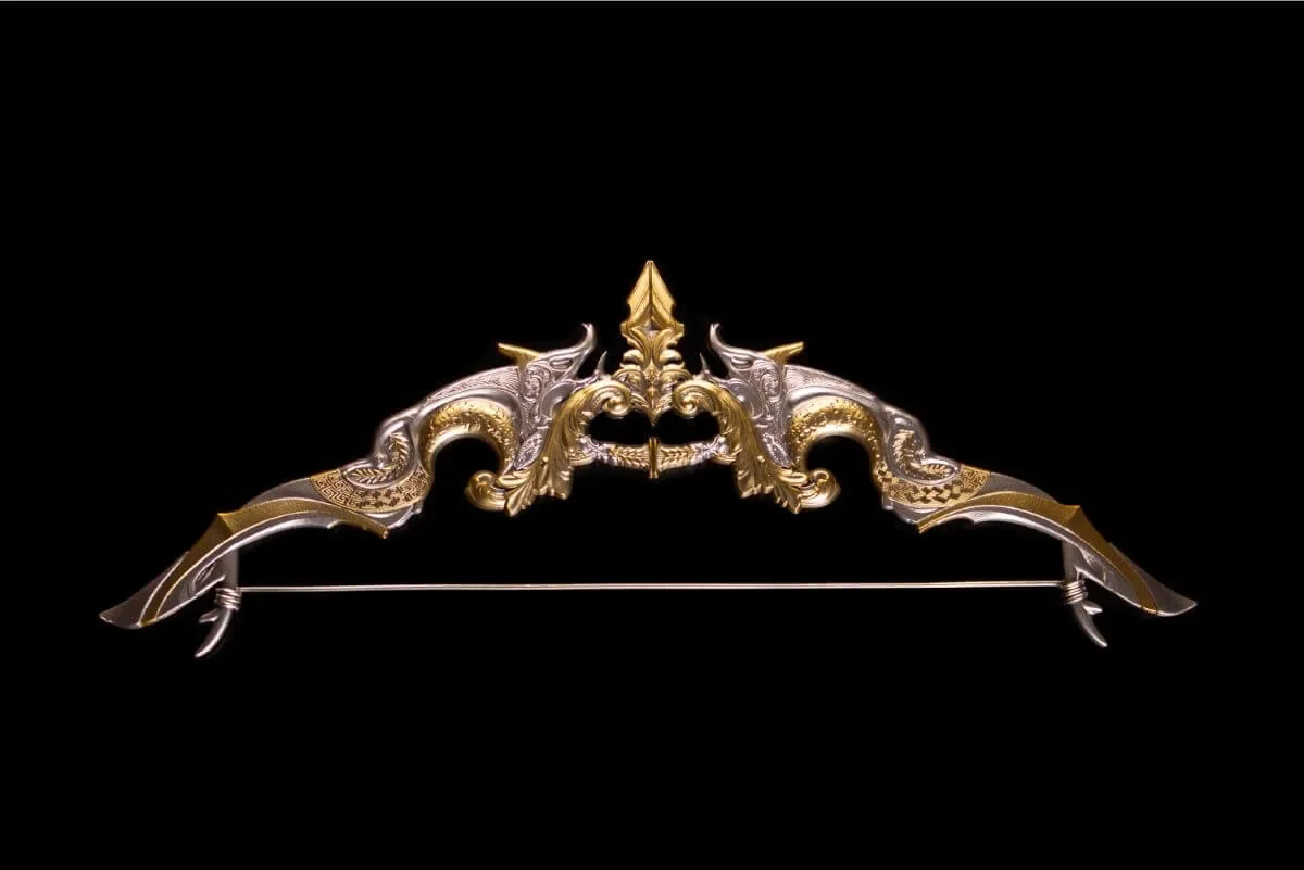 2025-South-Korea-Divine-Weapons-Crescent-Bow-2oz-Silver-Antiqued-Gilded-Bar-GR-Reserve-Top.webp