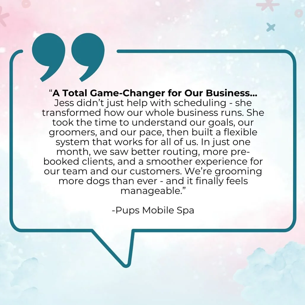 Grateful for these kind words from @pupsmobilespa 🥰 As a former mobile groomer, I get the moving parts and importance of routing efficiency ✨ glad the system is working for your team. #GroomerVA