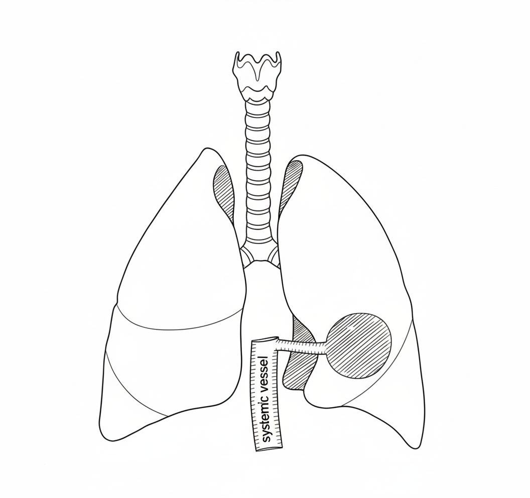 Line drawing of intralobar bronchopulmonary sequestration (BPS)