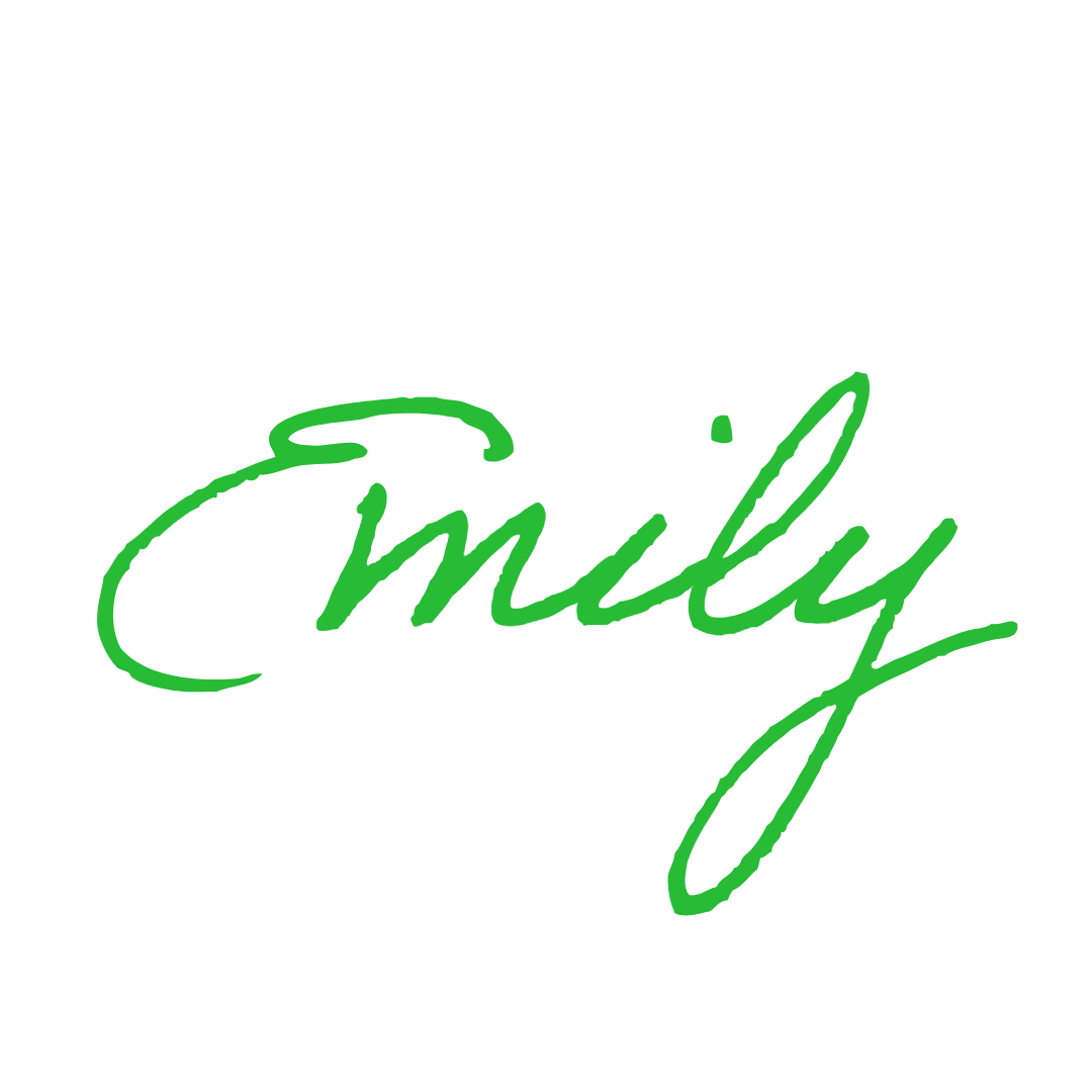 The word 'Emily' written in bright green cursive on a black background.