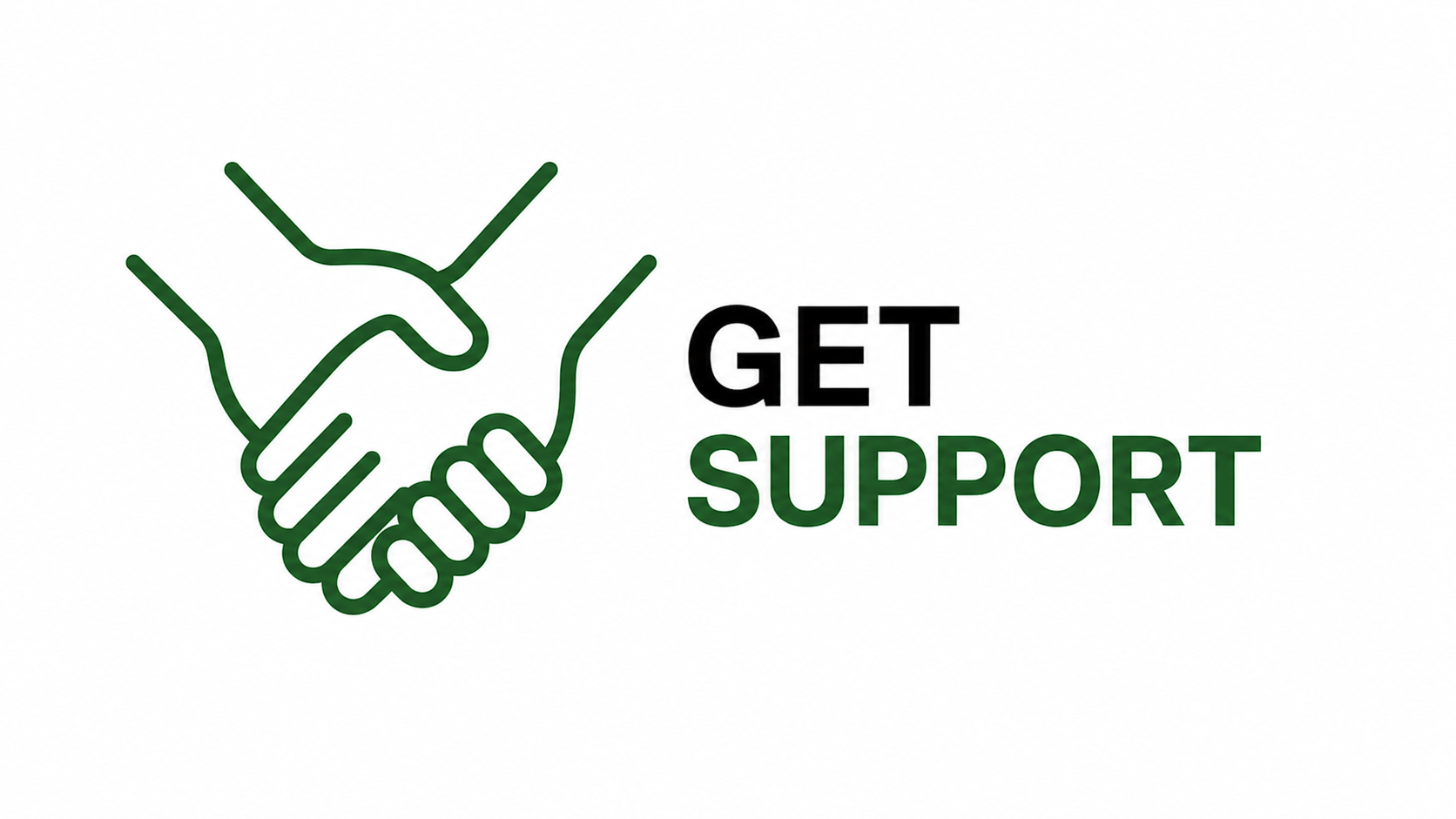 Illustration of two hands shaking, with the words "GET SUPPORT" in bold next to it.
