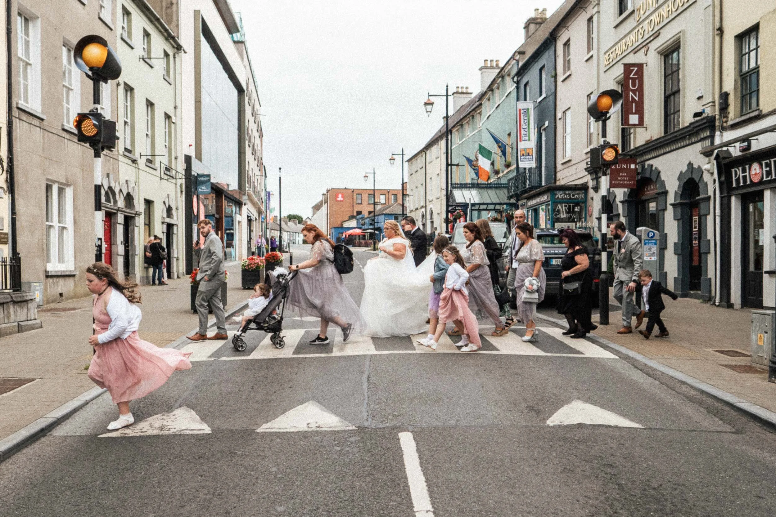 Bride crossing the road in Kilkenny Ireland
