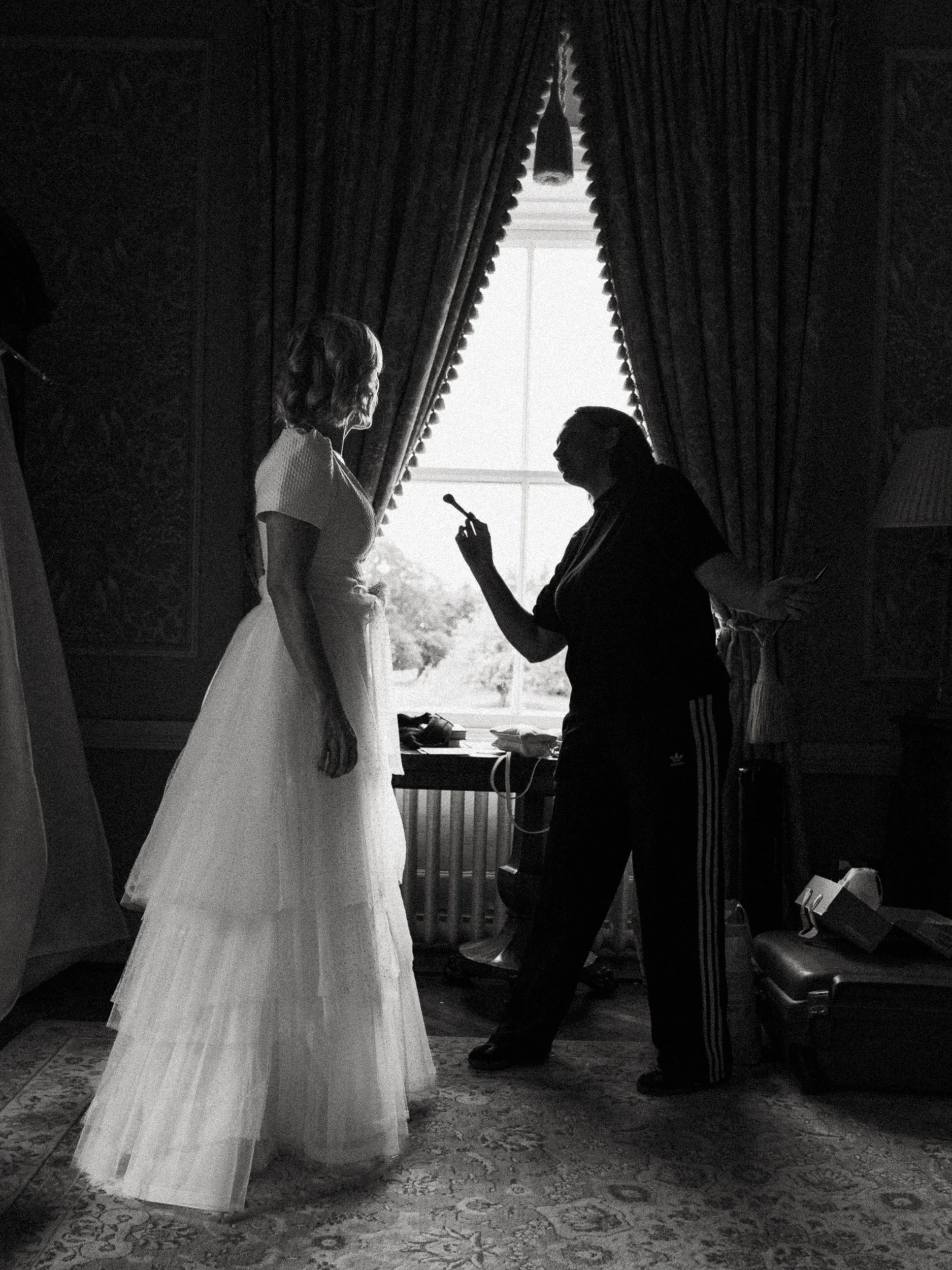 Bride and make-up artist before wedding ceremony ireland