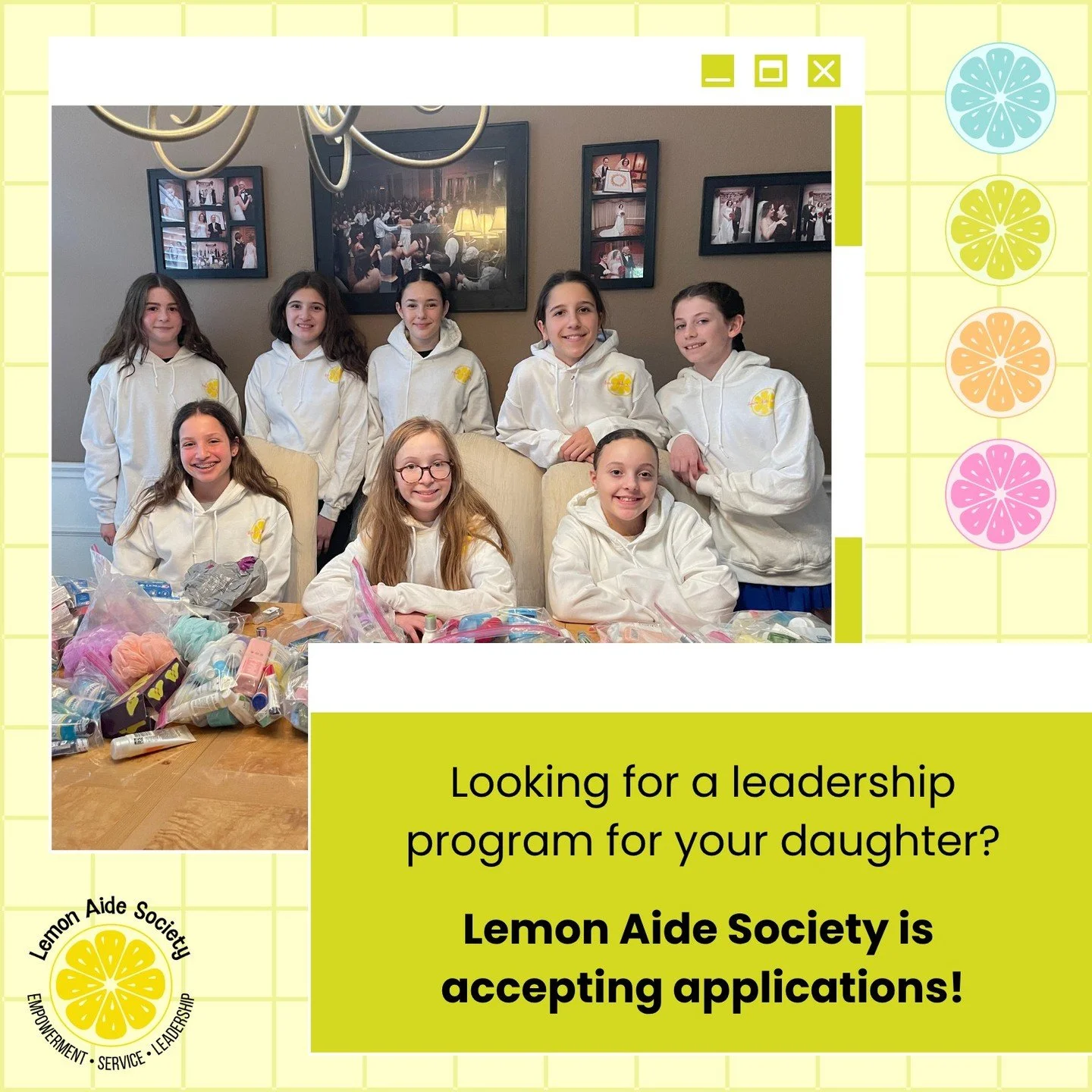 Lemon Aide Society is accepting applications for 2025-2026! Want to learn how to empower your daughter in a meaningful and fun way? To apply or learn more about our program, check out the link in our bio or visit our website at lemonaidesociety.org/j