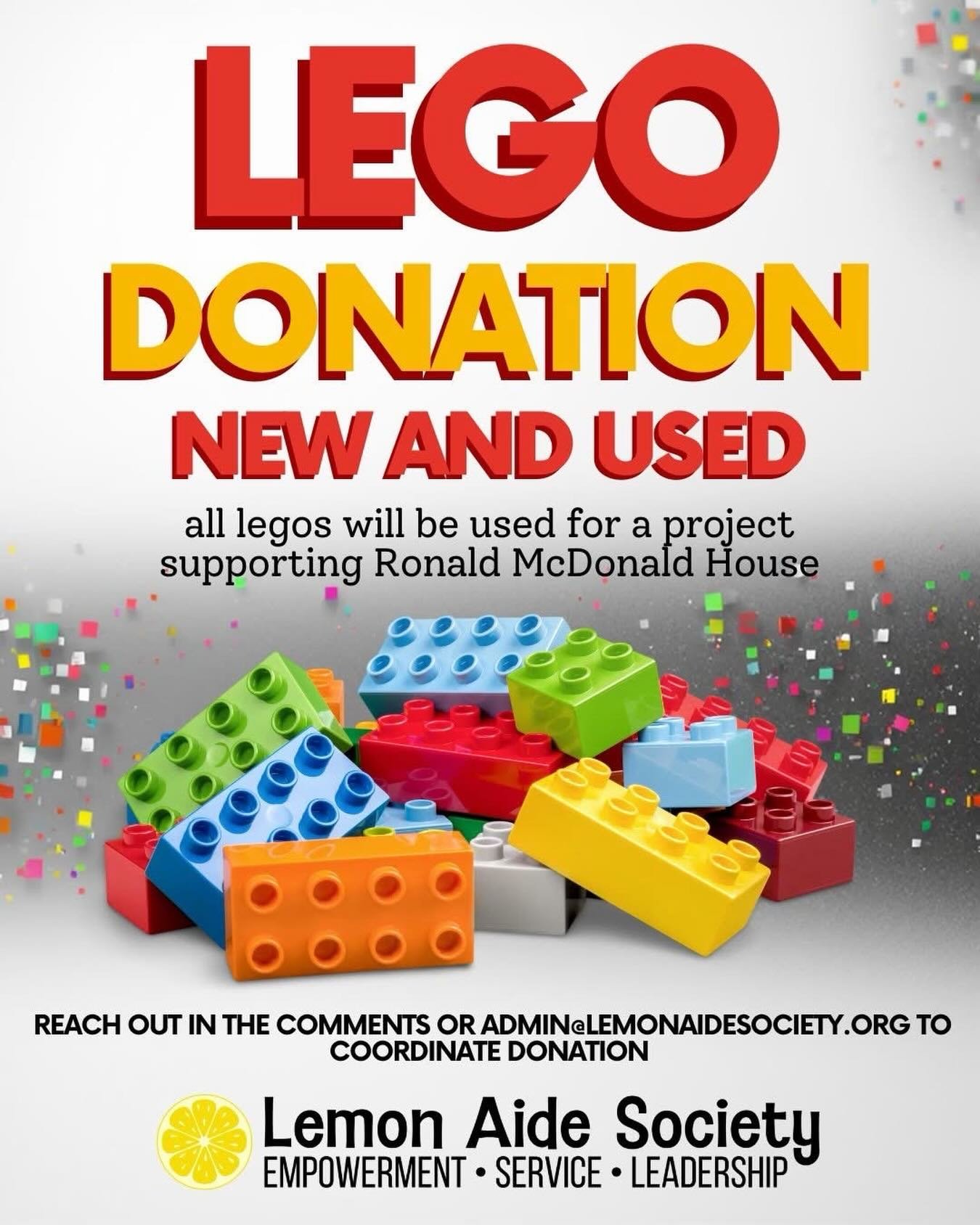 Ready to clean out Legos?  We are in need of Lego donations to help us bring joy to the children at @rmhdallas !  New or used! Please reach out to coordinate pickup or drop off.