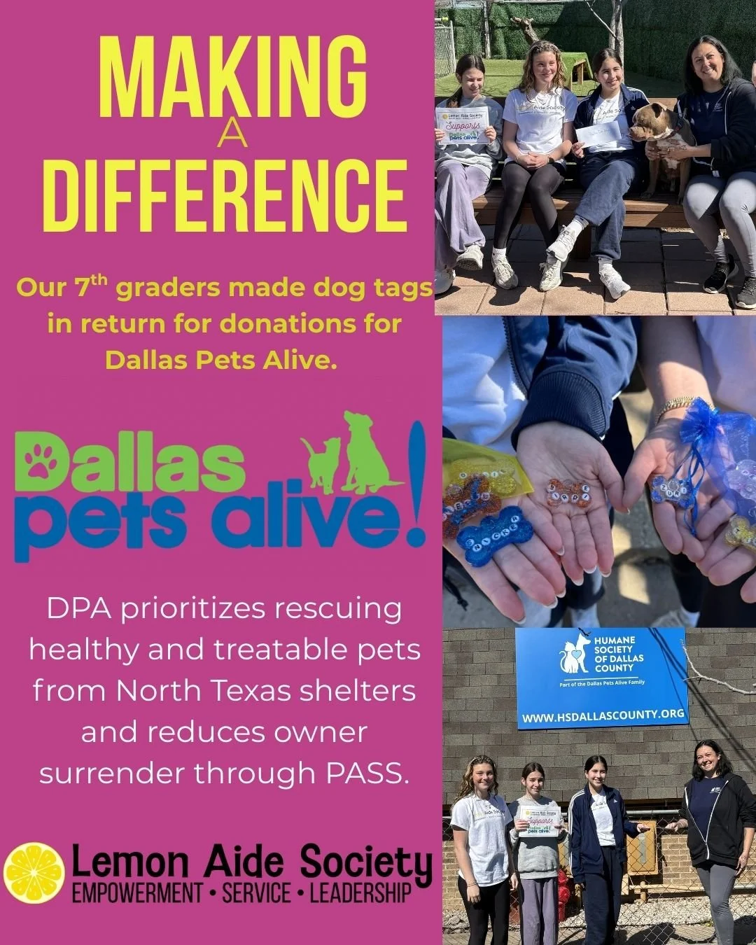 Dog tags for man&rsquo;s best friend! Our 7th grade group enjoyed making personalized dog tags and keychains to benefit Dallas Pets Alive! Make sure to check out the available dogs and cats available for foster and adoption. 
@dallaspetsalive #female