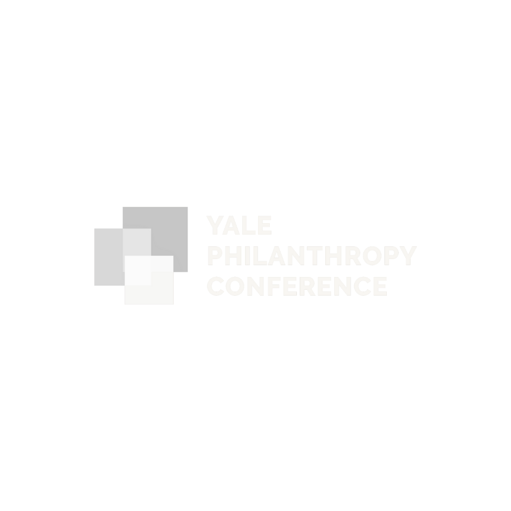Black background with white and gray overlapping squares and the text 'Yale Philanthropy Conference' in white.