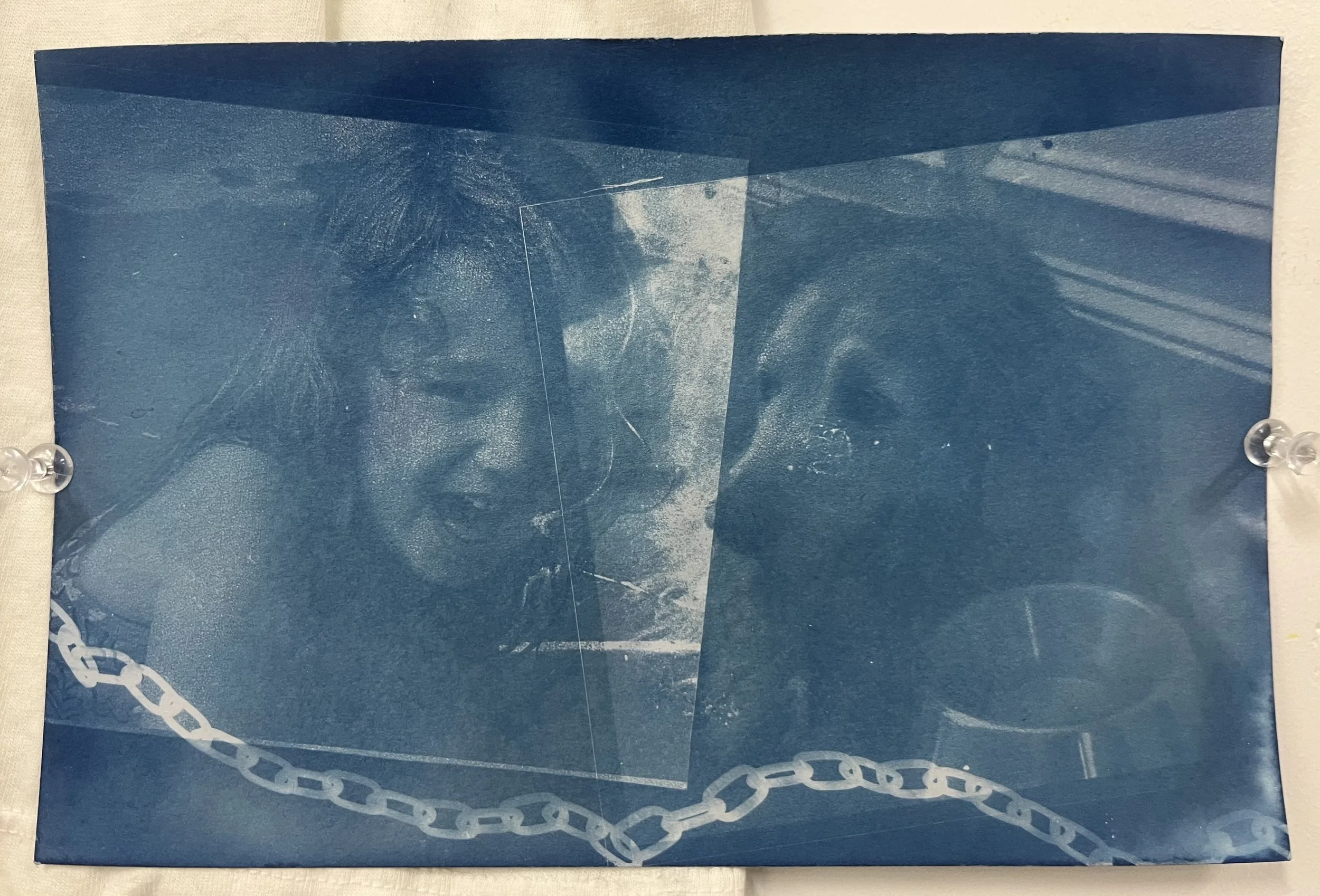 "a shared innocence." cyanotypes on cardstock and a cotton t-shirt. most images found on my childhood home desktop. others taken on my iPhone in 2016 and 2021. 
lyrics from "Bookends Theme (Reprise)" by Simon & Garfunkel.