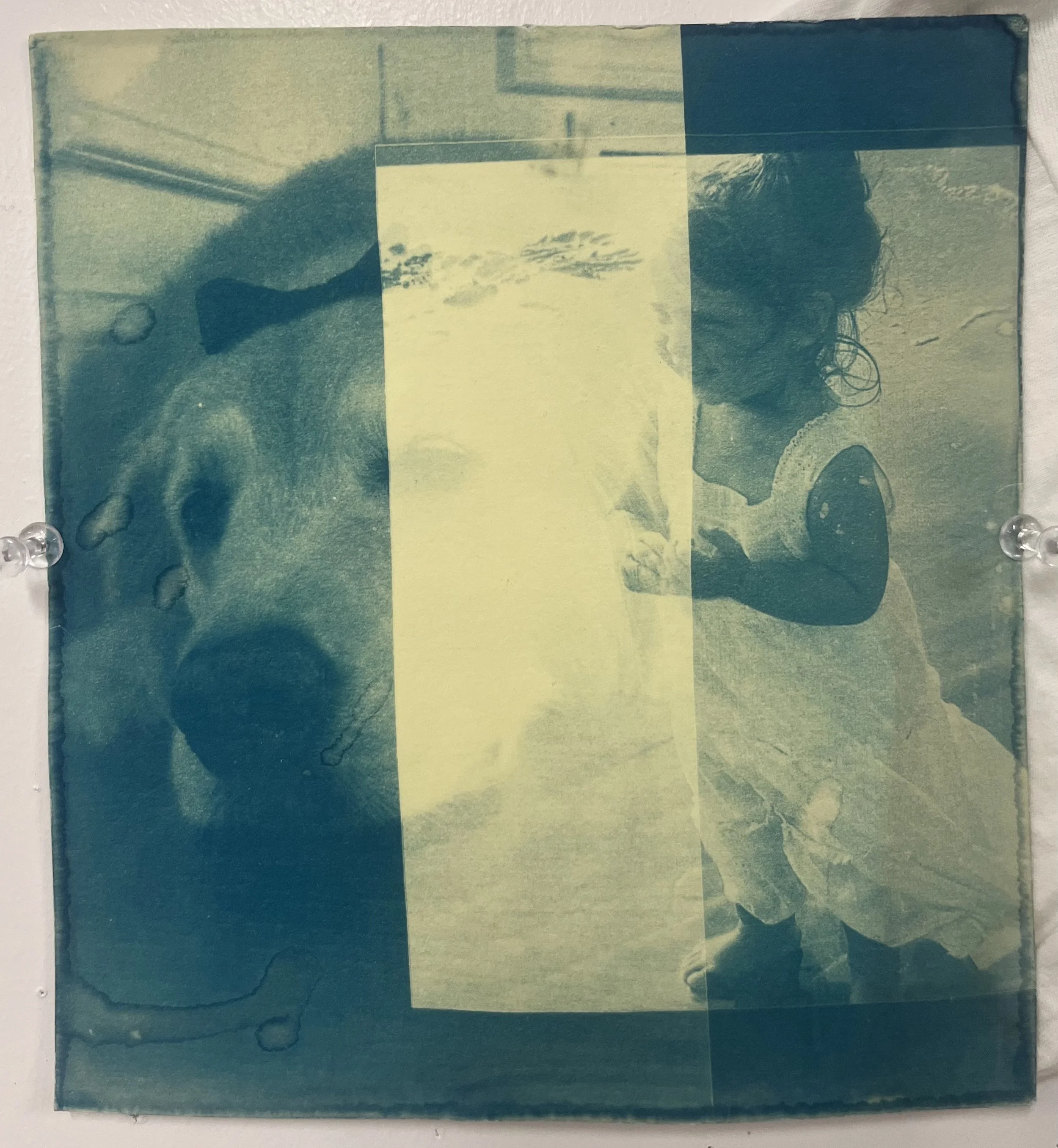 "a shared innocence." cyanotypes on cardstock and a cotton t-shirt. most images found on my childhood home desktop. others taken on my iPhone in 2016 and 2021. 
lyrics from "Bookends Theme (Reprise)" by Simon & Garfunkel.